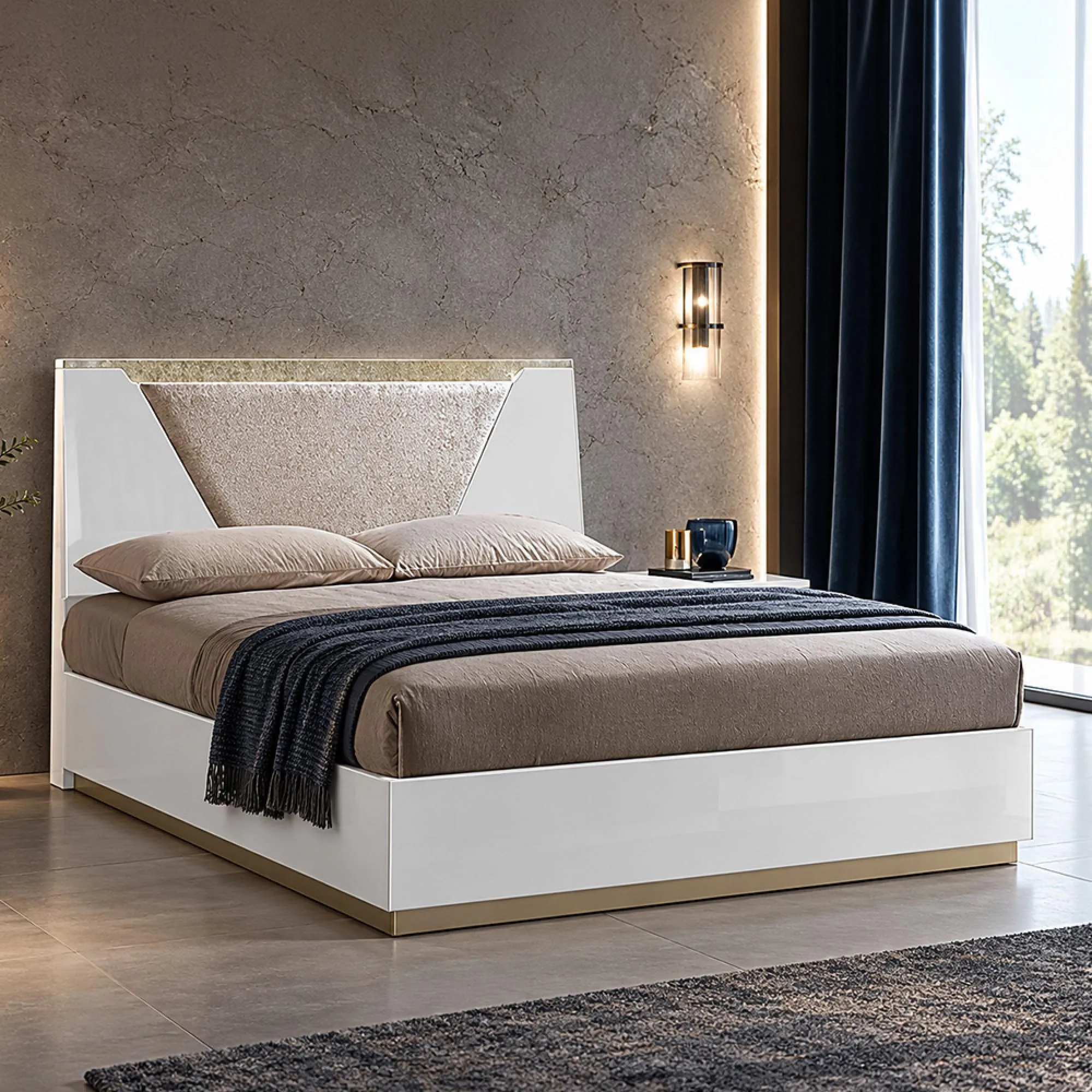 Smart Italian Bed - Fabric Headboard - White - Sizes Available