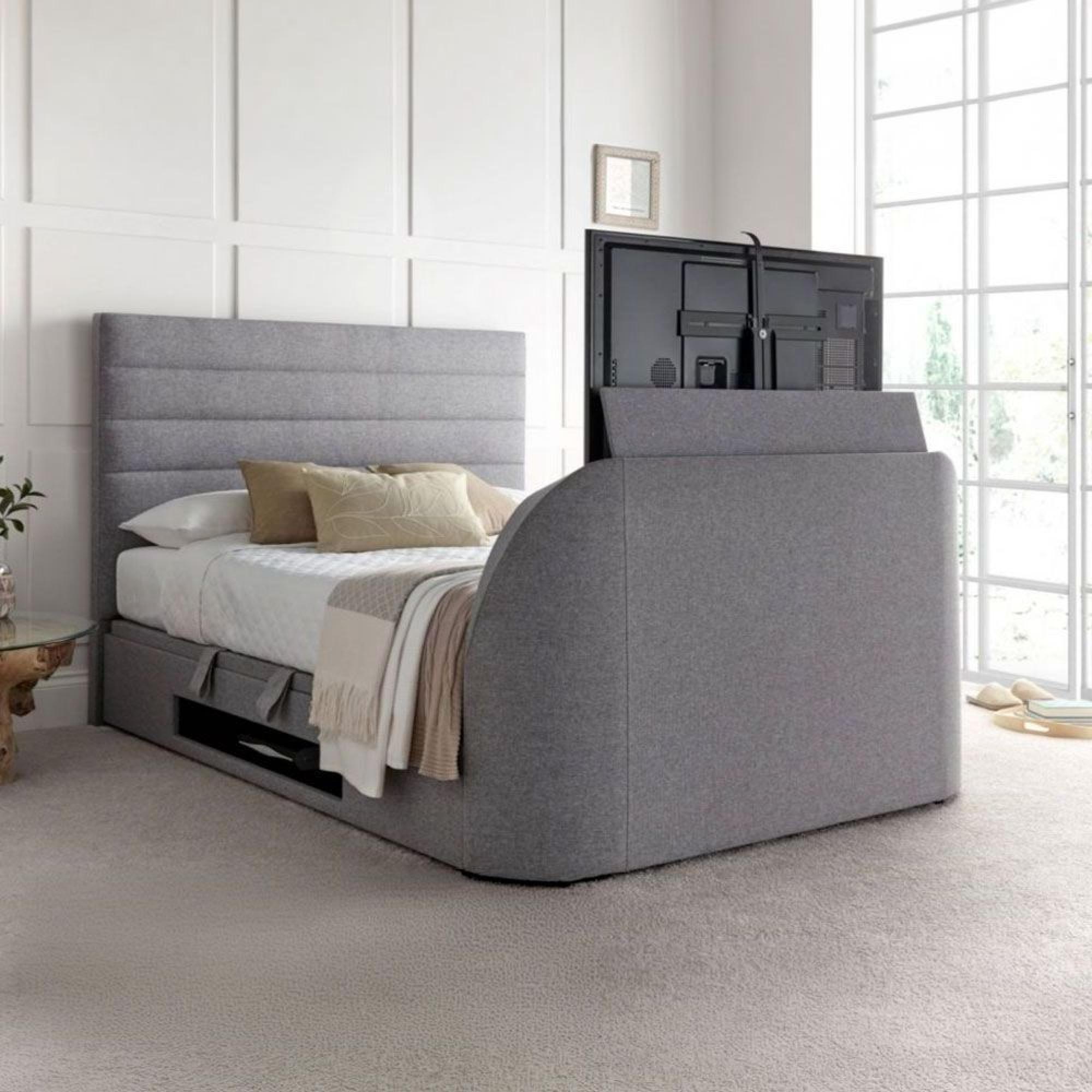Appleton Ottoman Storage TV Bed - Marbella Grey Fabric - Sizes Available