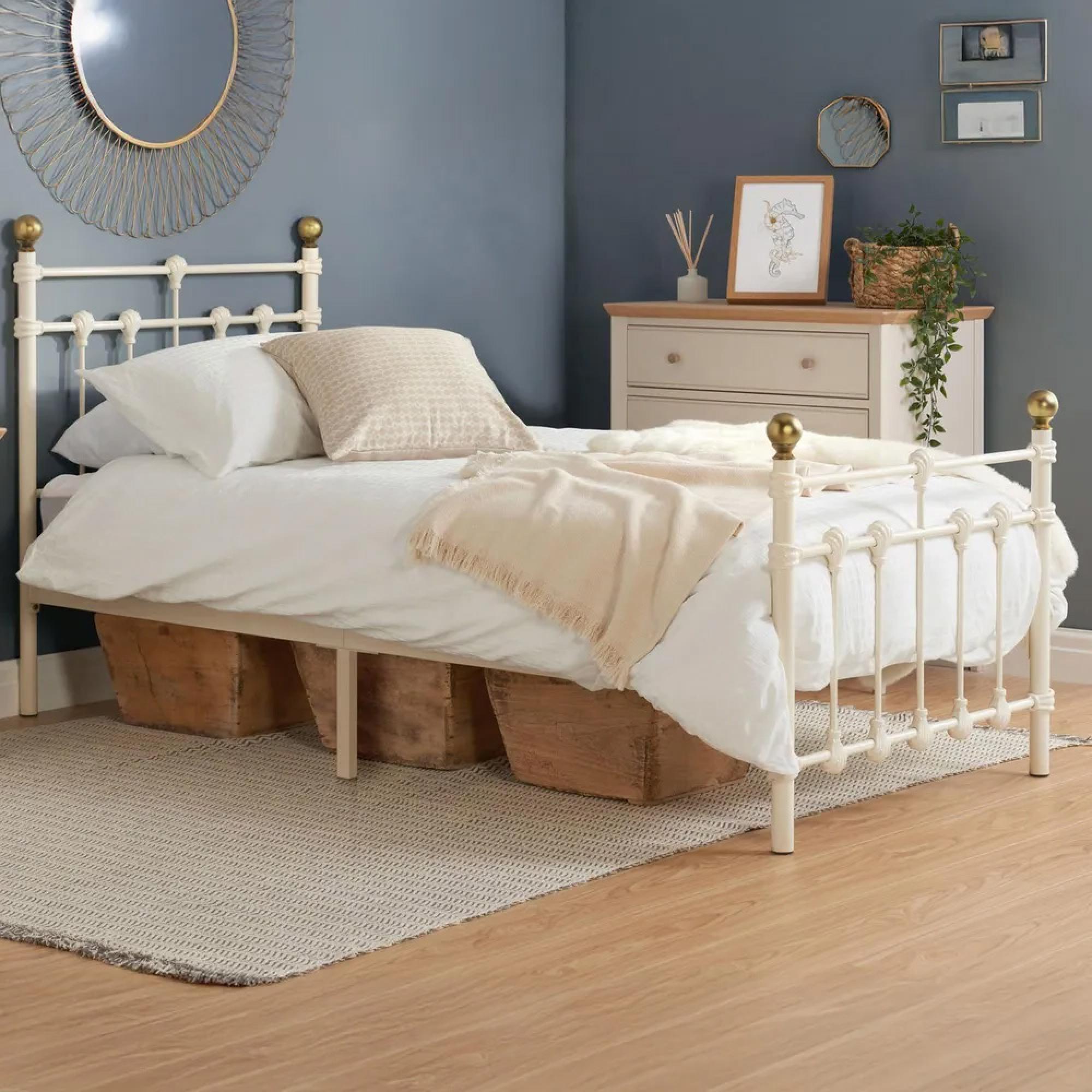 Atlas Bed Frame - Cream Metal - Sizes Available