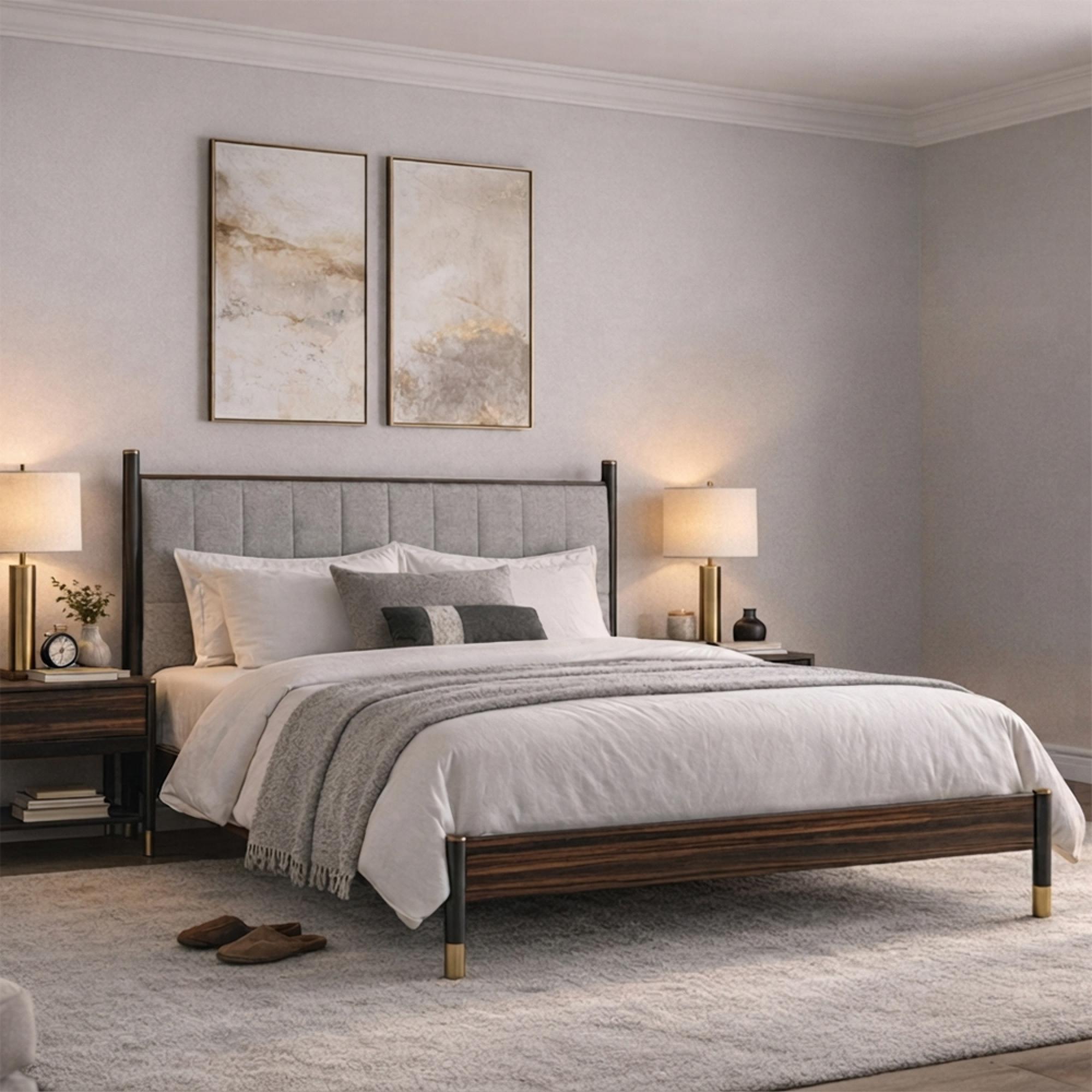 Bali Bed - Grey and Dark Ebony - Fabric and Wood - Sizes Available