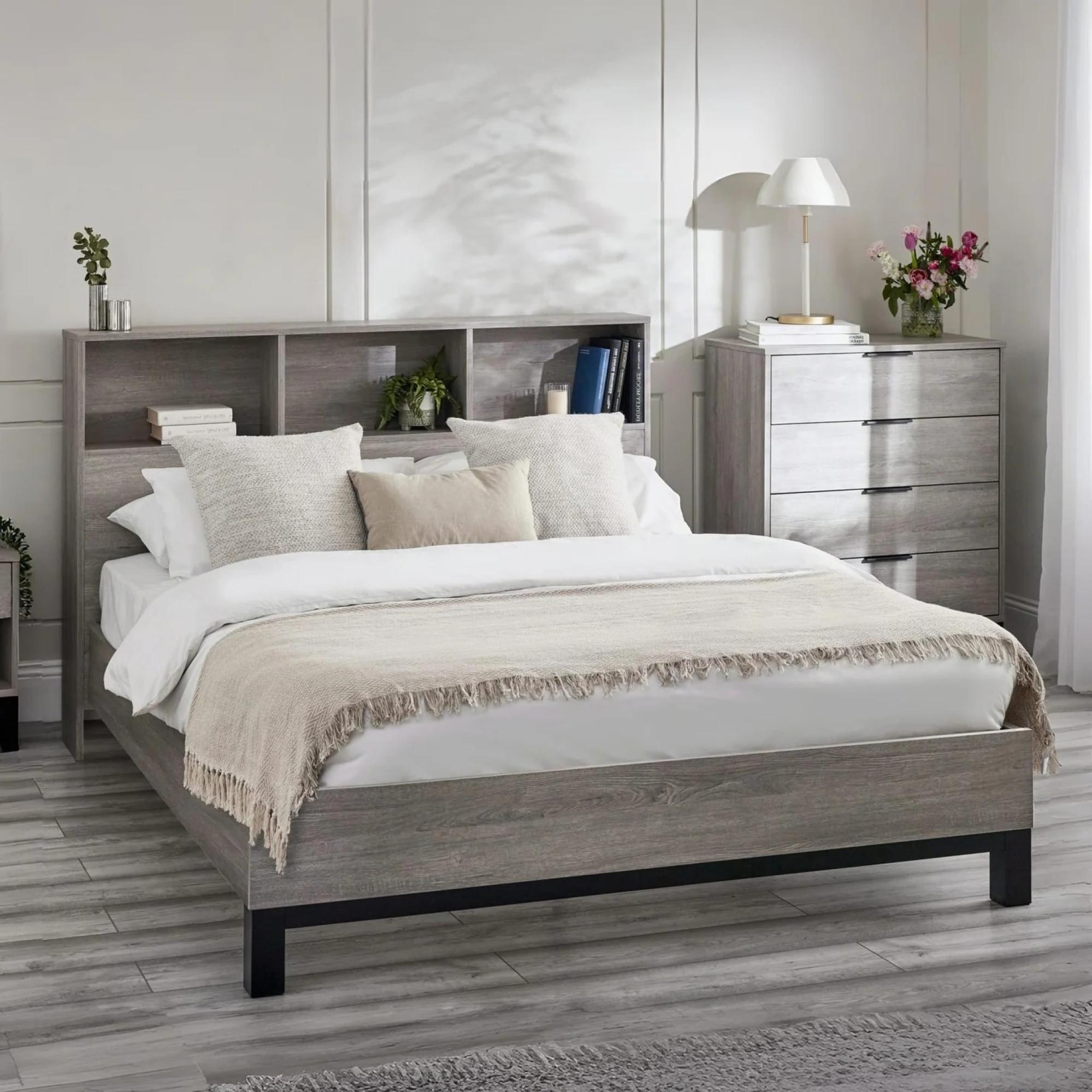 Bali Grey Oak Bookcase Bed - Sizes Available