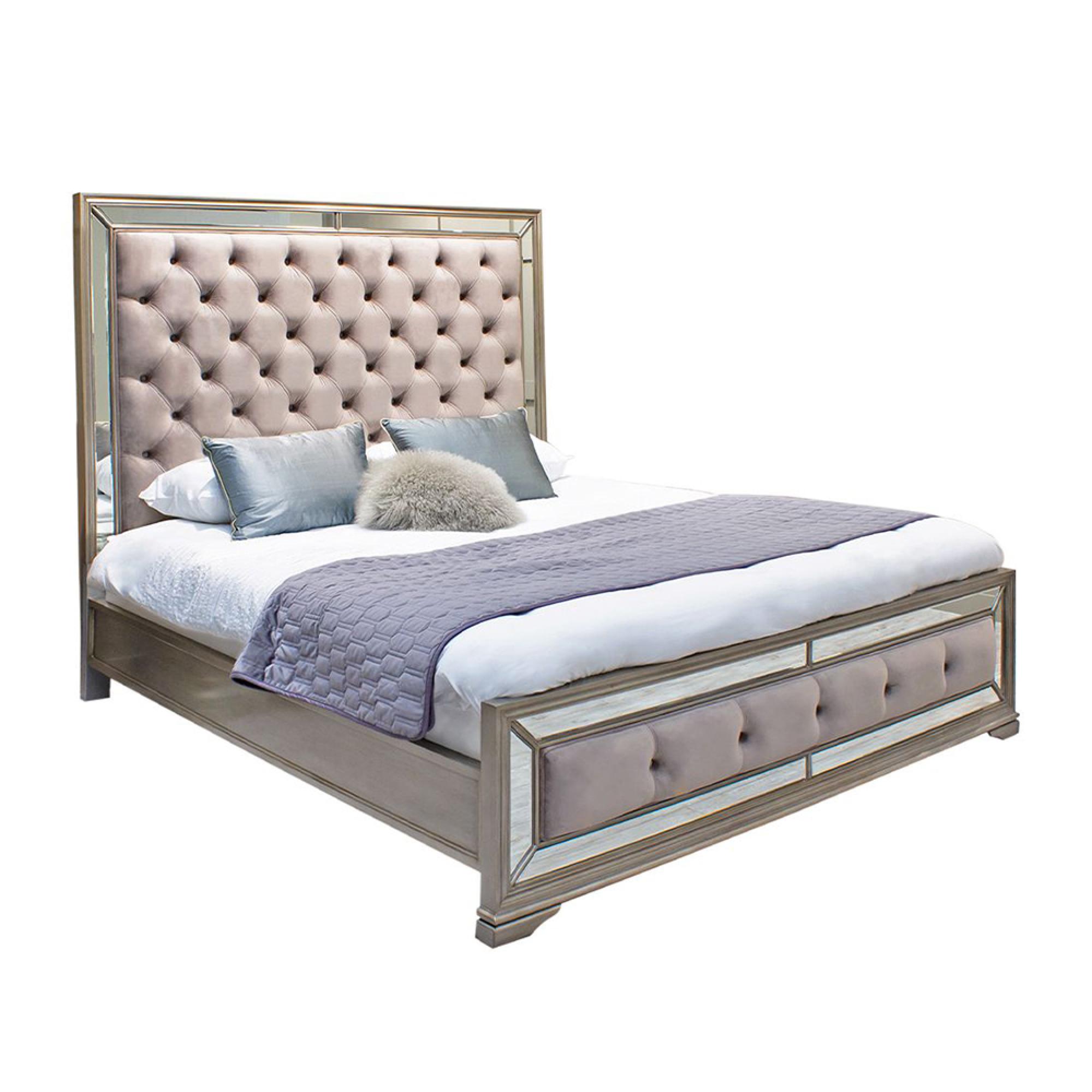 Clearance - Jessica Bed - 6ft Queen Size - Champagne Mirrored Velvet - FSS16021