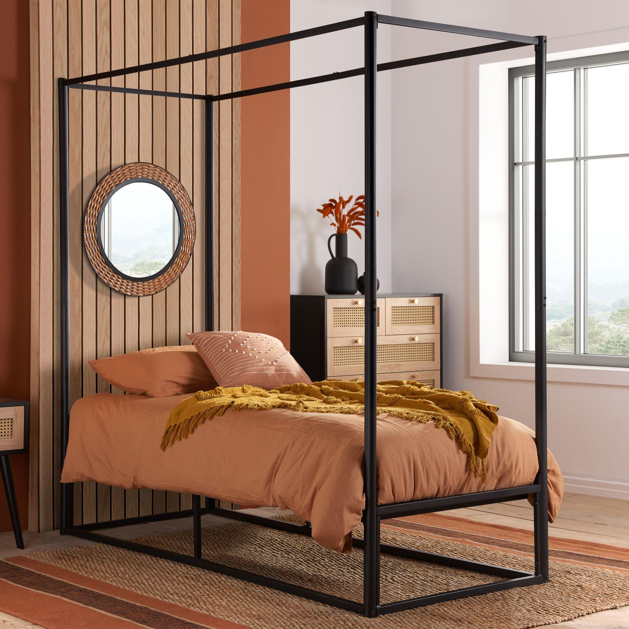 Farringdon Four Poster Bed - Black Metal - Sizes Available