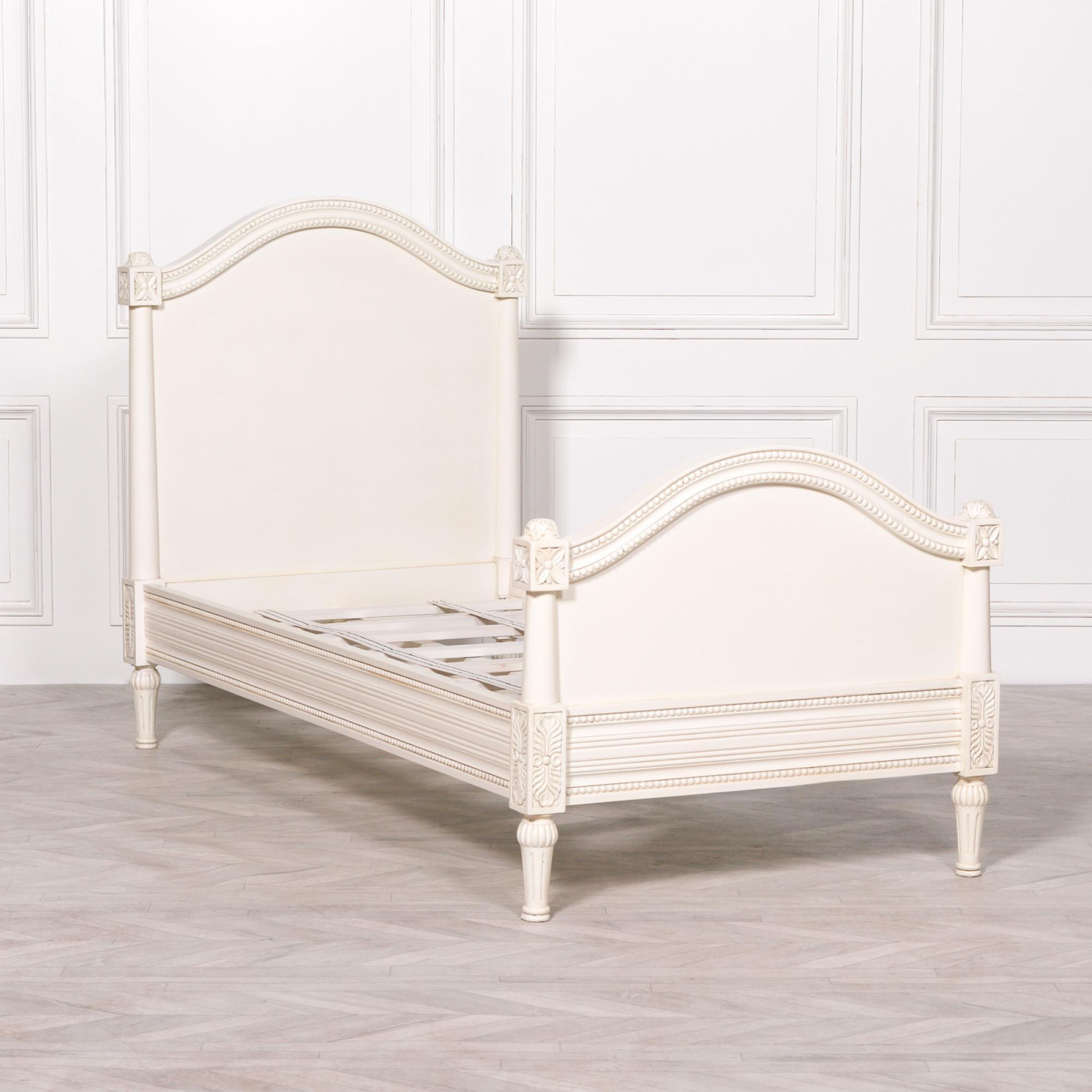 French Style Corley Mahogany Carved Single Bed - Ivory - 3ft