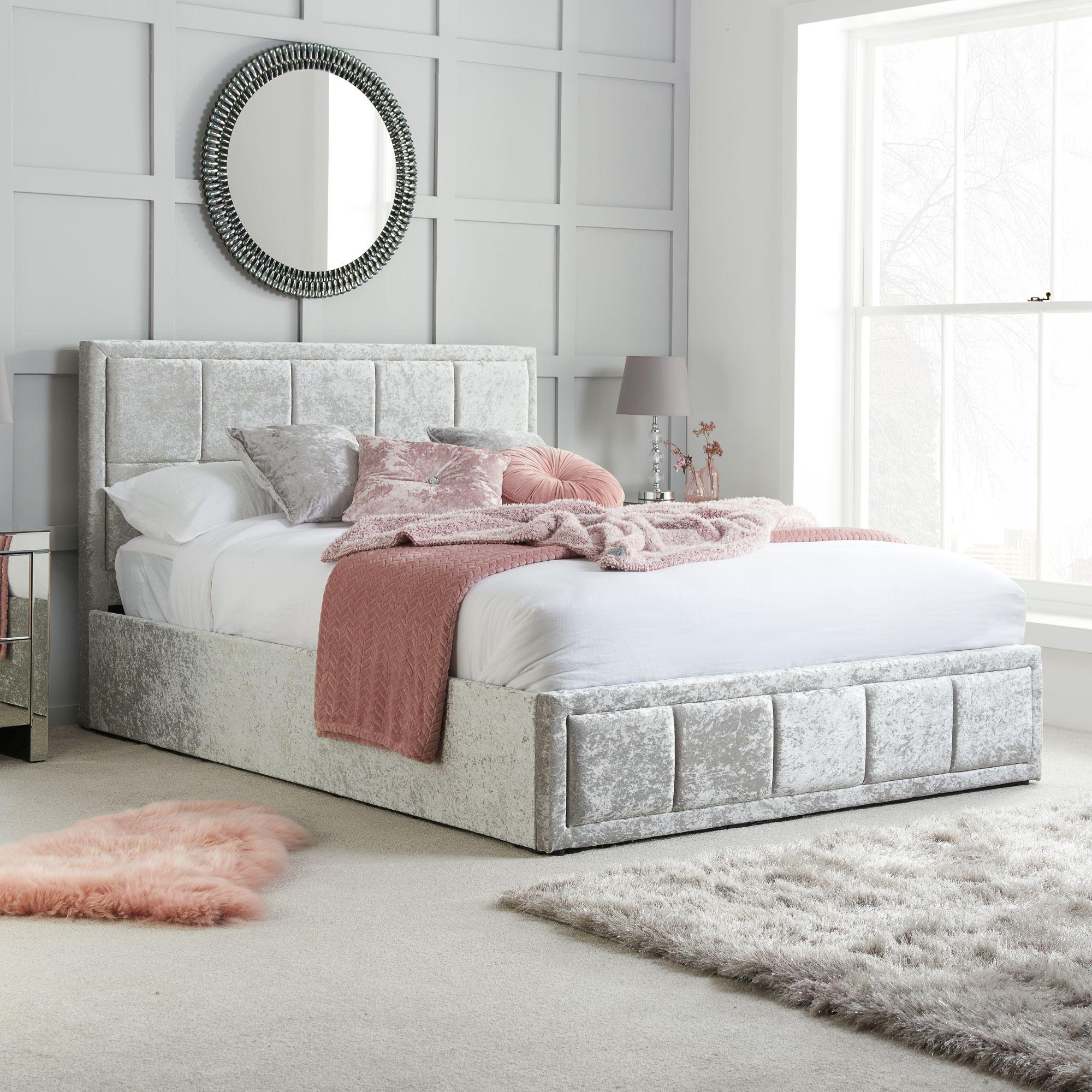 Hannover Ottoman Storage Bed - Steel Crushed Velvet Fabric - Sizes Available