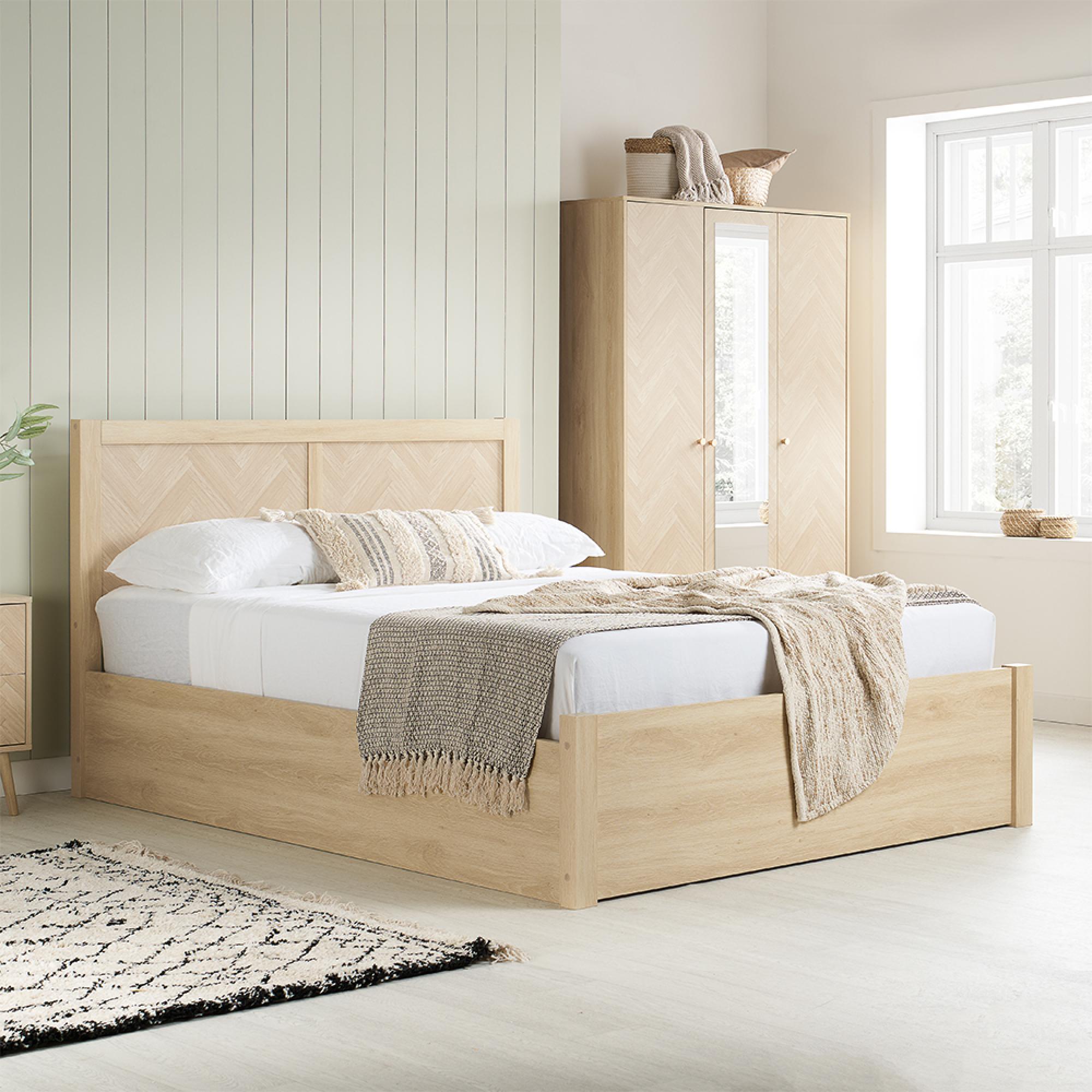 Herringford Ottoman Storage Bed - Oak - Sizes Available