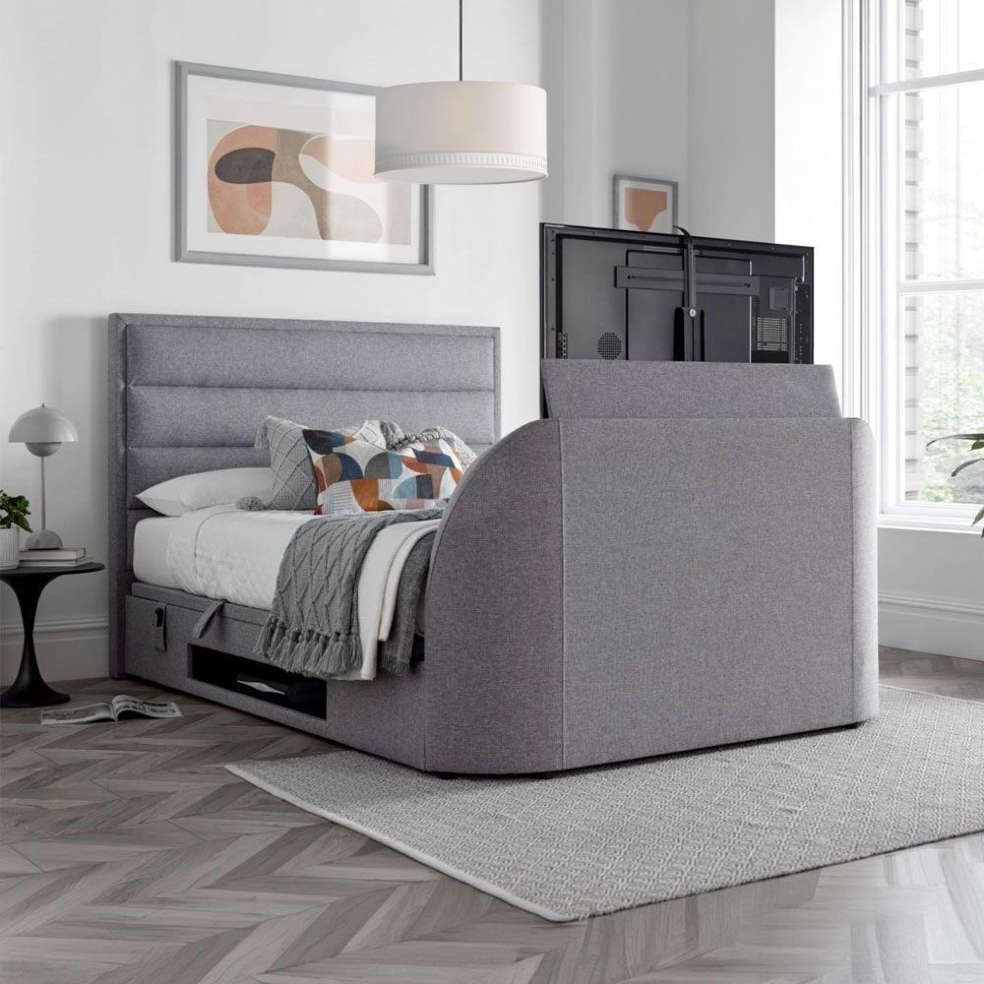 Kirkley Ottoman Storage TV Bed - Marbella Grey Fabric - Sizes Available