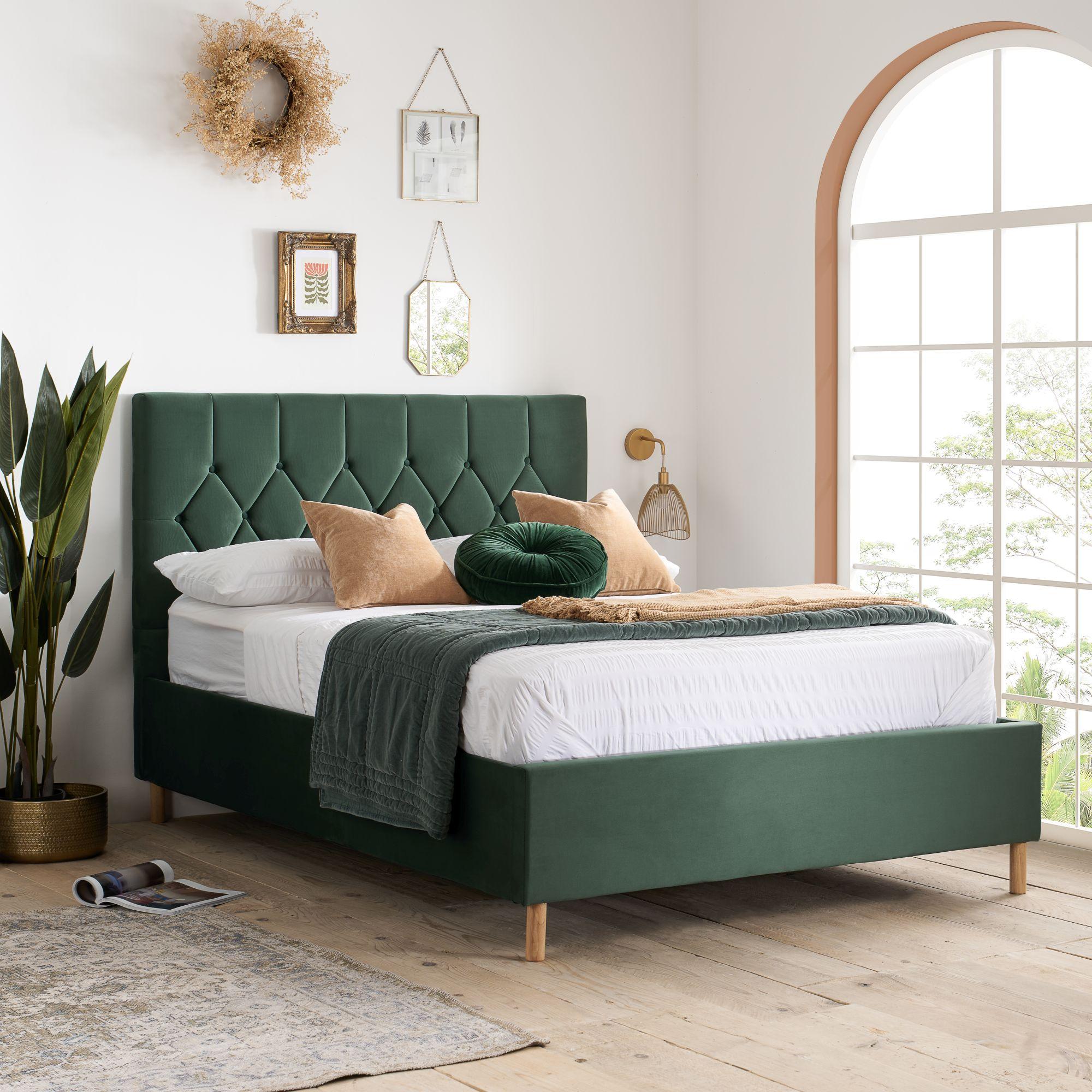 Loxley Ottoman Storage Bed - Green Fabric - Sizes Available