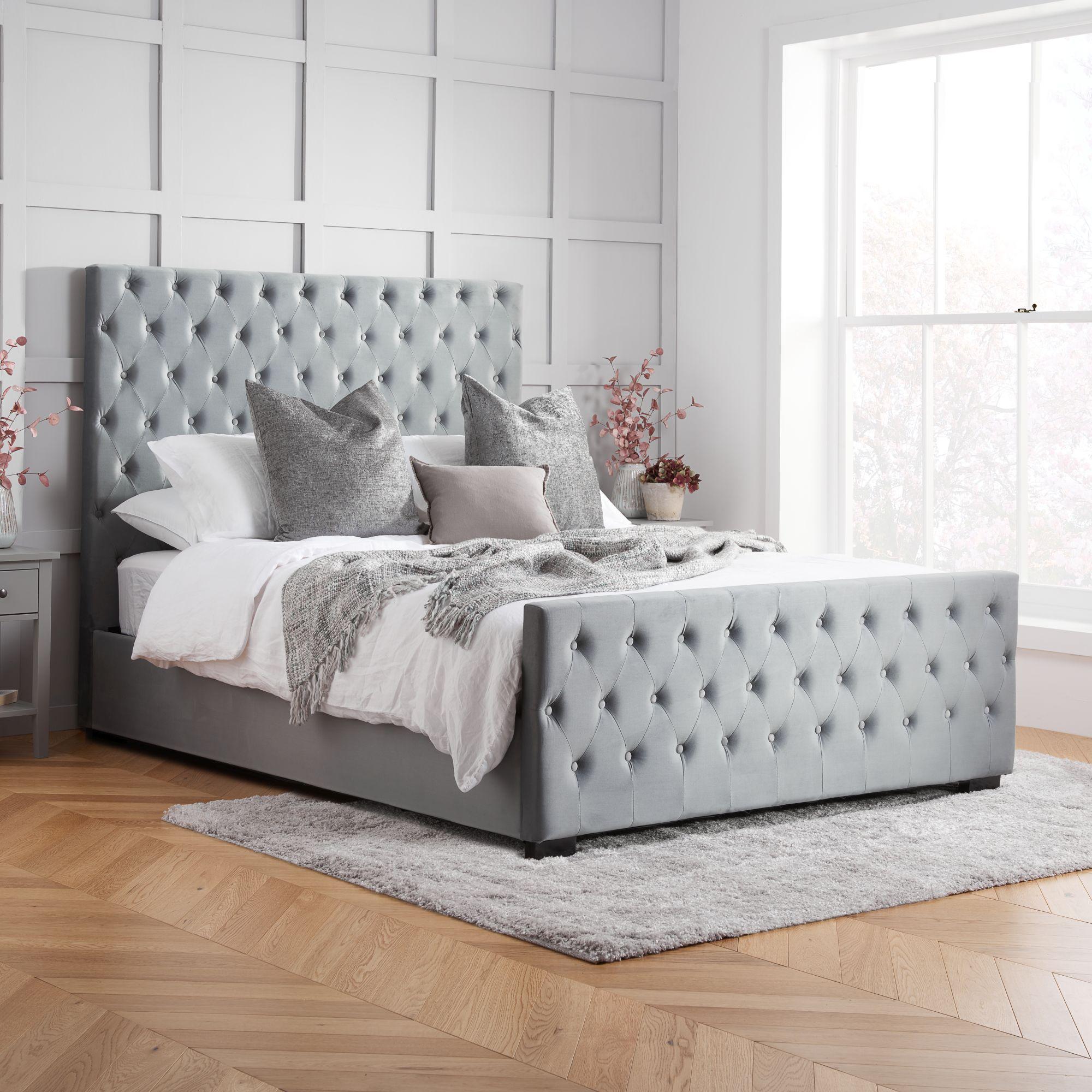 Marquis Velvet Fabric Bed - Grey - Sizes Available