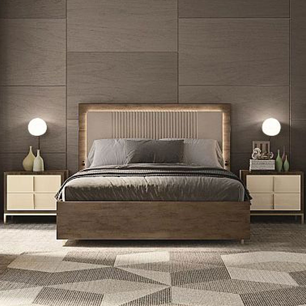 Meridian Bed - Fabric Headboard - Walnut - Sizes Available