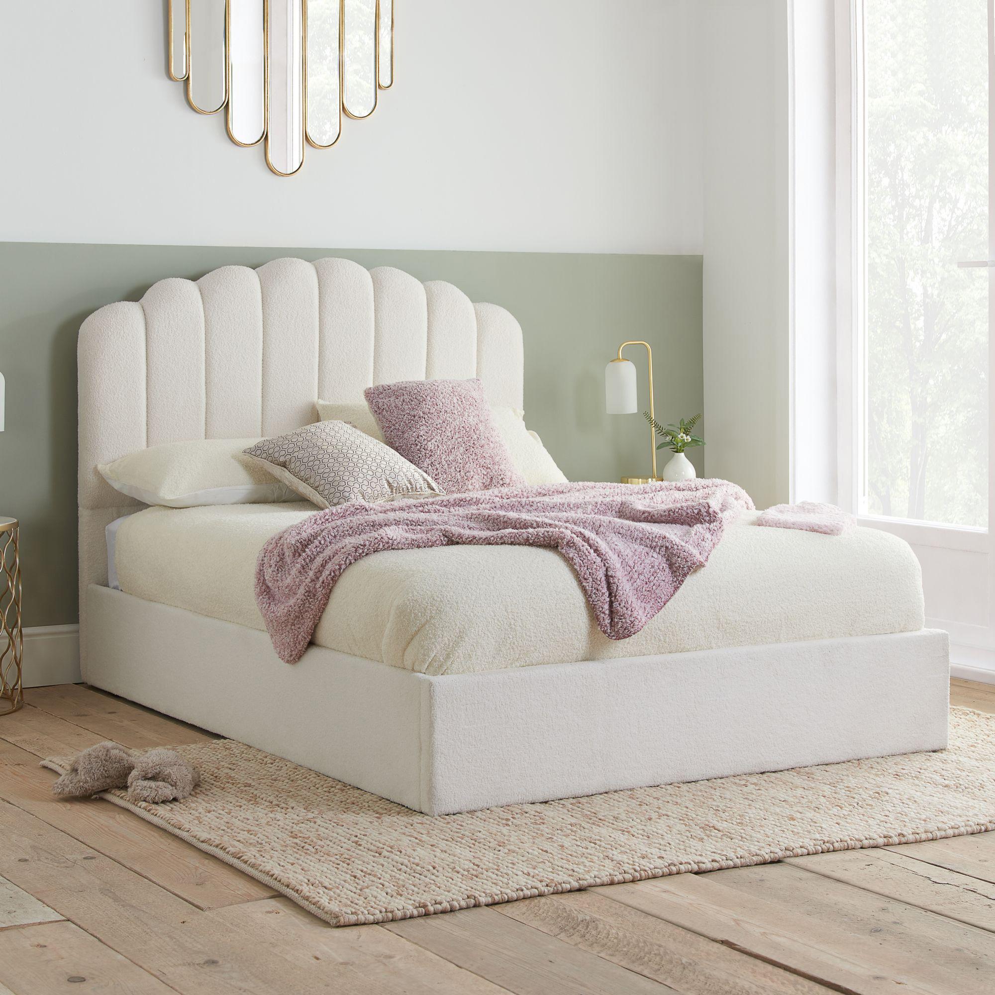 Monaco Ottoman Storage Bed - White Fabric - Sizes Available