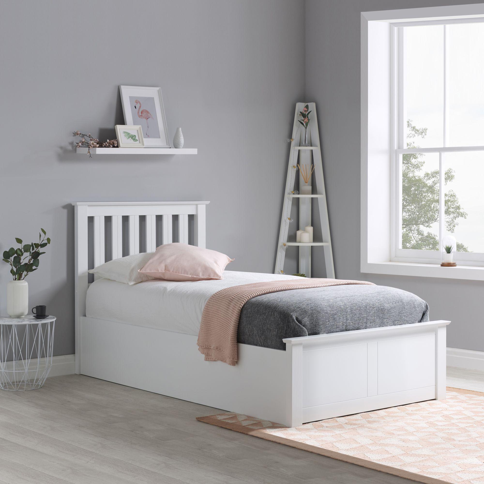 Phoenix Ottoman Storage Bed - White Wood - Sizes Available