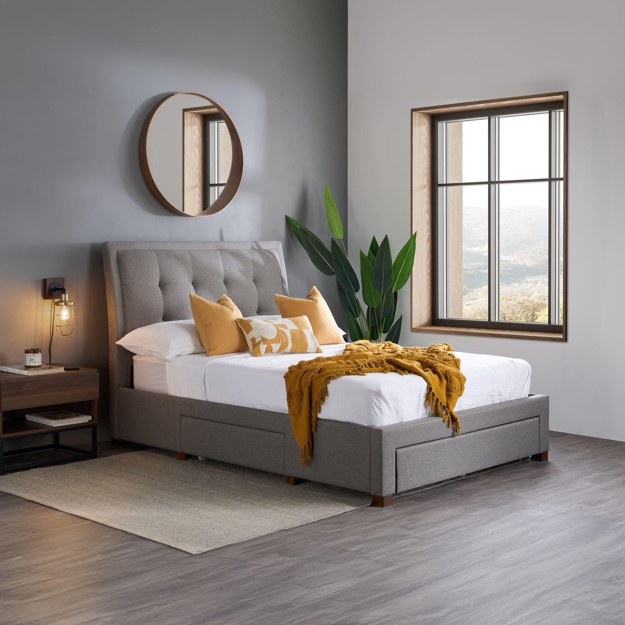 Shelby Bed - Grey Fabric - Sizes Available