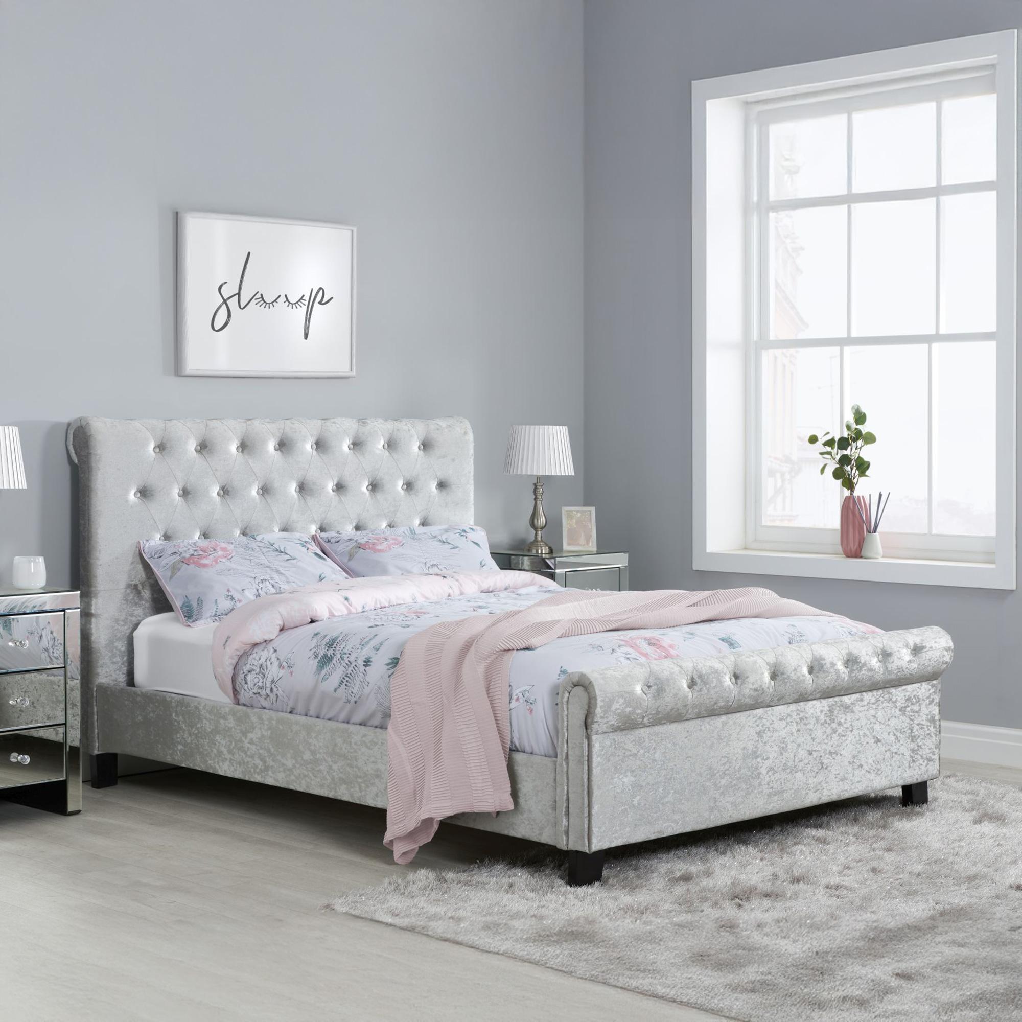 Sienna Bed - Steel Crushed Velvet Fabric - Sizes Available