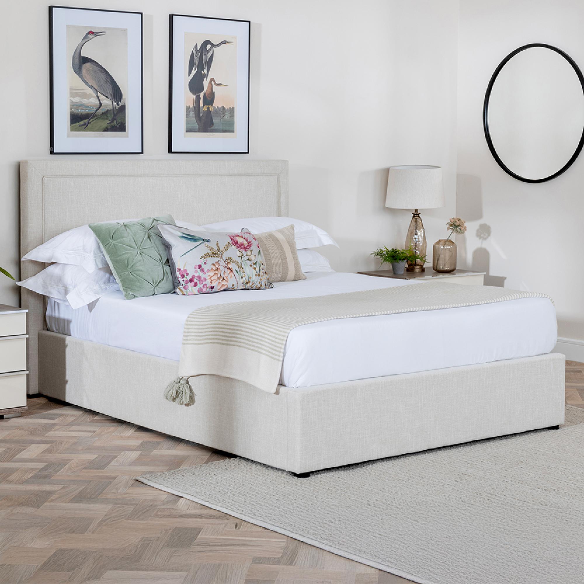 Sutton Ottoman Storage Bed - Natural Fabric - 5ft King Size