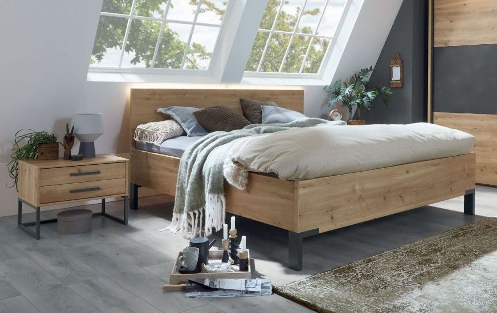 Breda Bed - Wooden Headboard - Bianco Oak - Variation Available