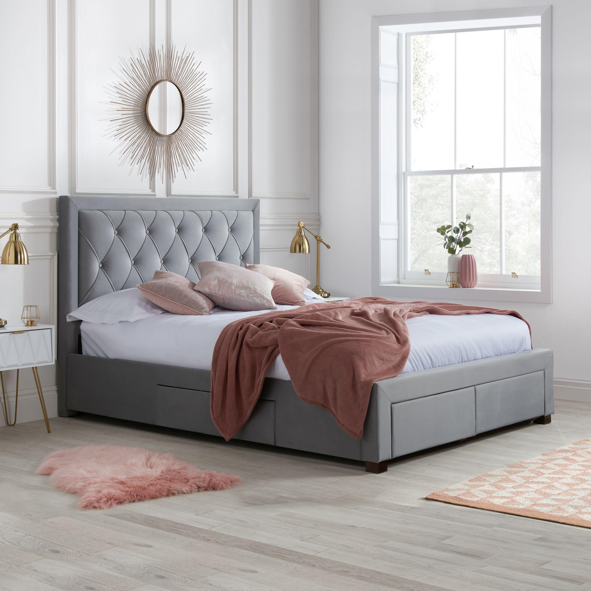 Woodbury Bed - Grey Fabric - Sizes Available