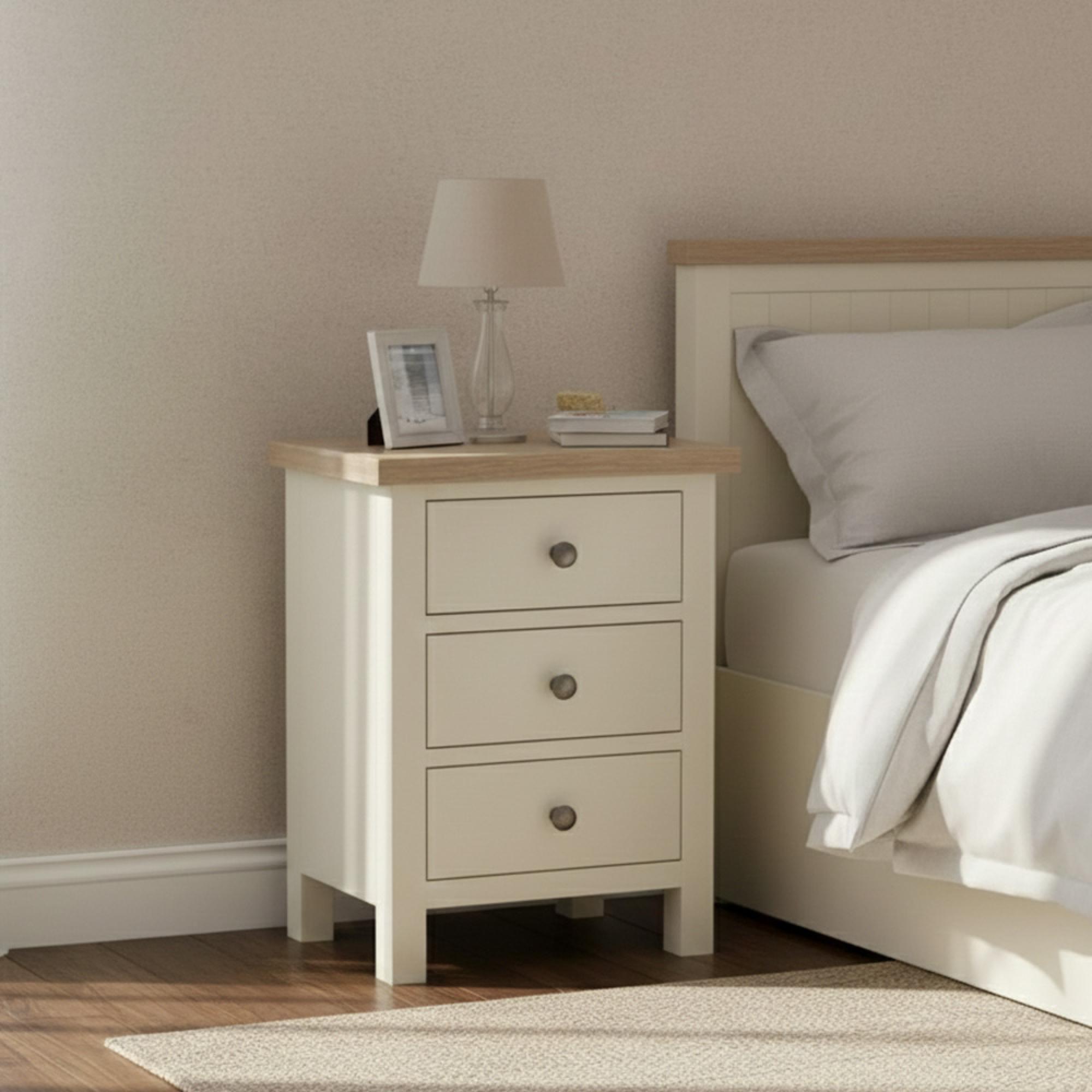 Modern Bedside Cabinet - 3 Drawer - White Painted