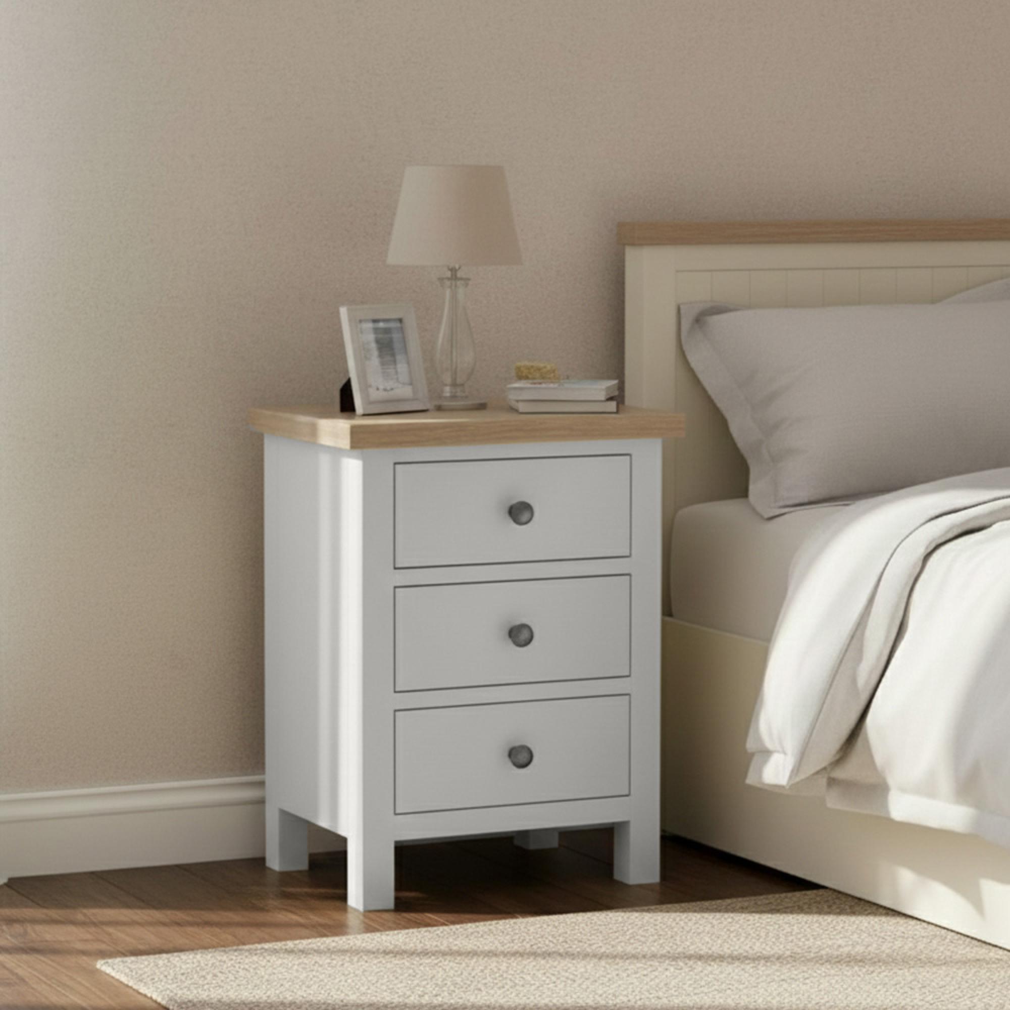 Modern Bedside Cabinet - 3 Drawer - Grey Painted