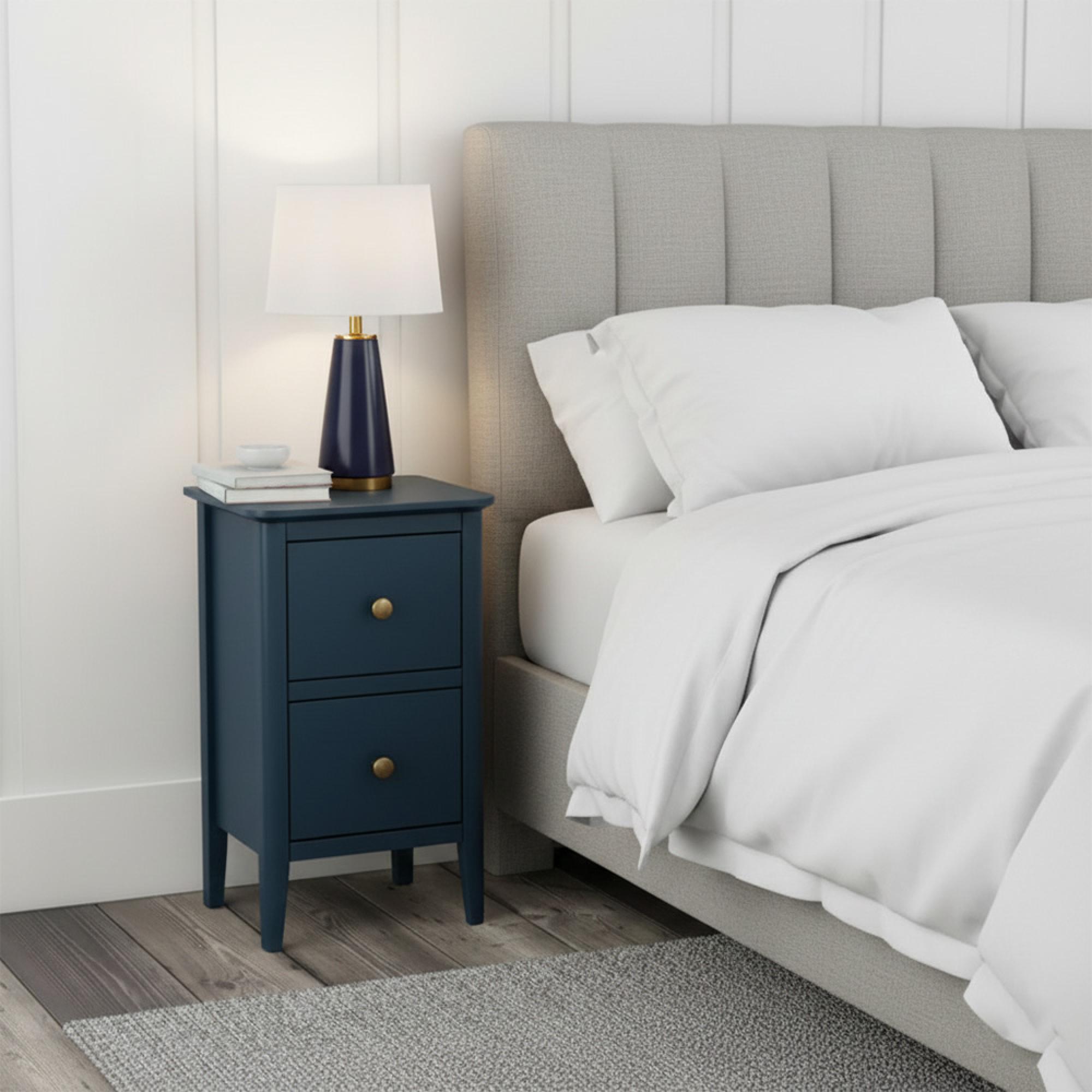 Harrogate Narrow Bedside Cabinet - 2 Drawer - Blue