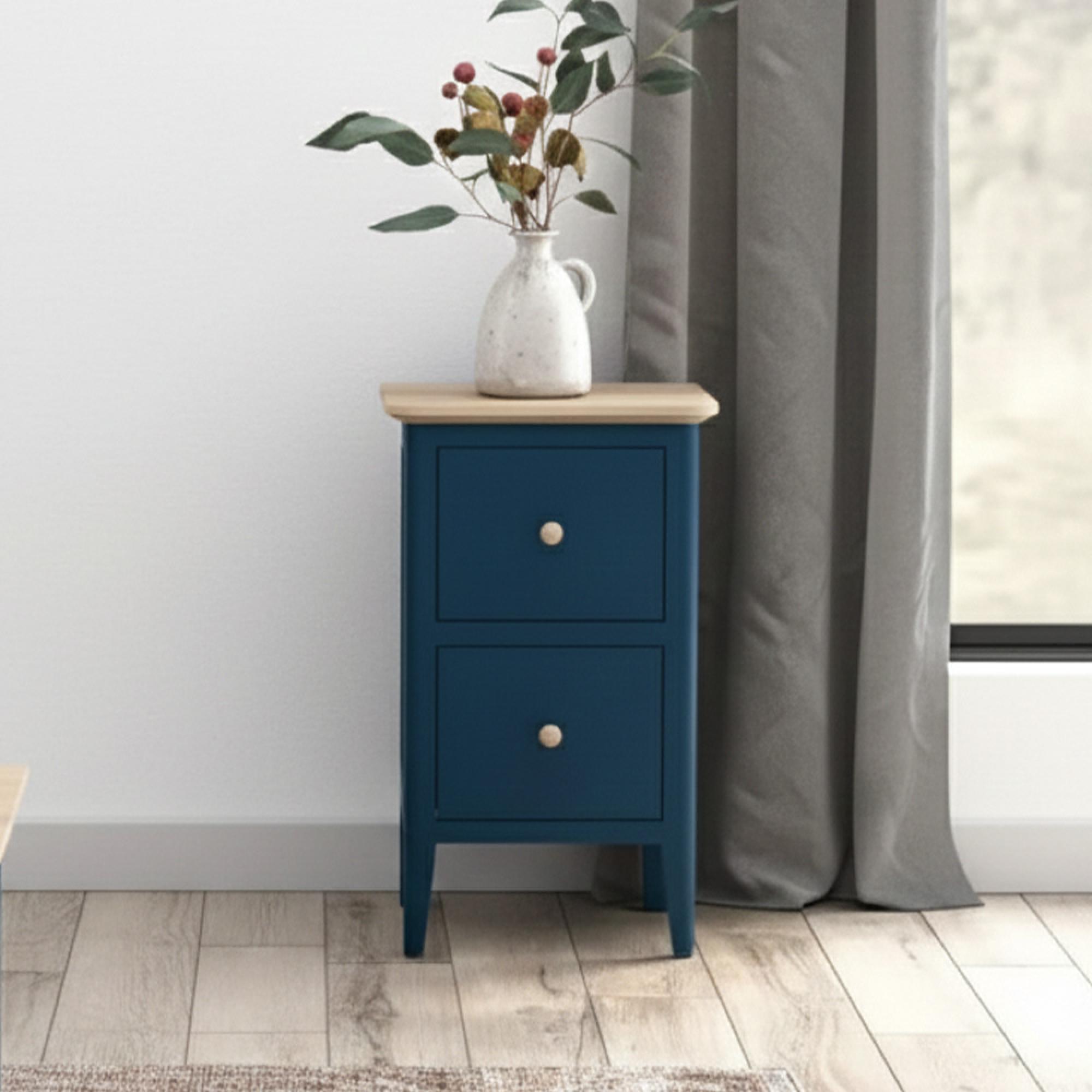Marlow Narrow Bedside Cabinet - 2 Drawer - Blue