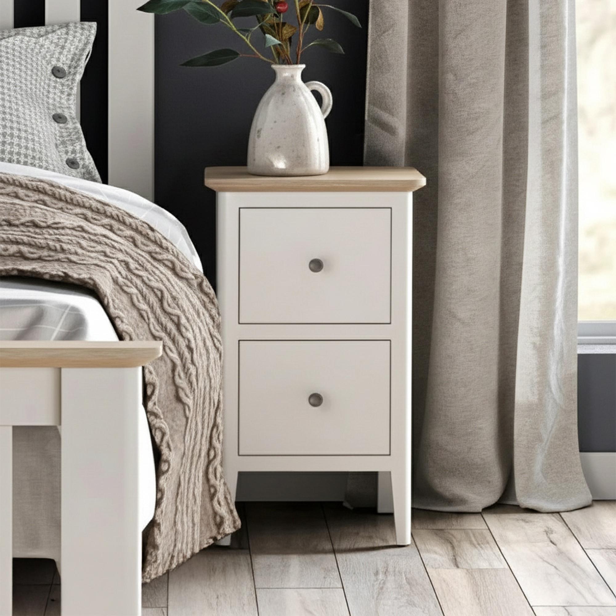 Marlow Narrow Bedside Cabinet - 2 Drawer - White
