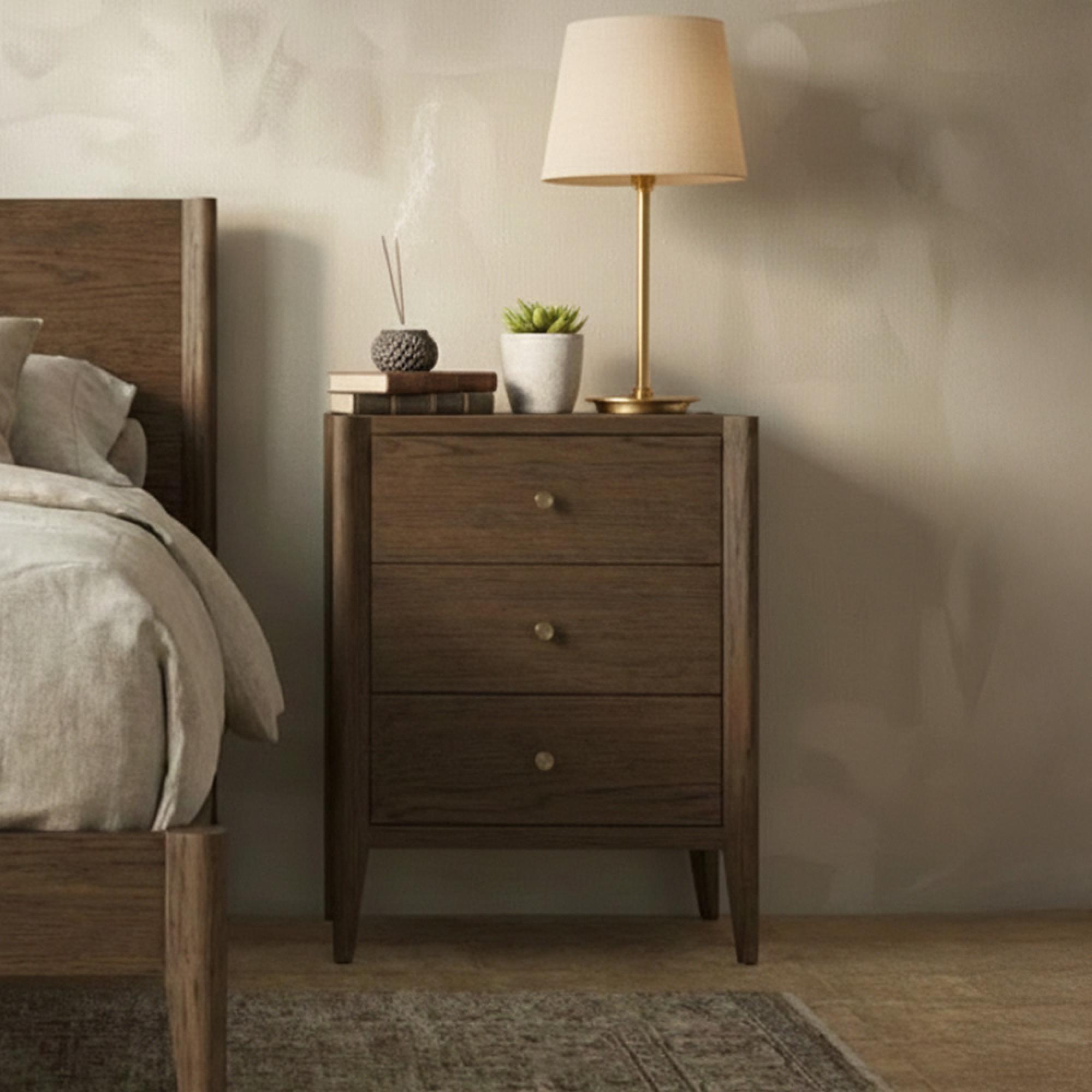 Paris Bedside Cabinet - 3 Drawer - Dark Oak