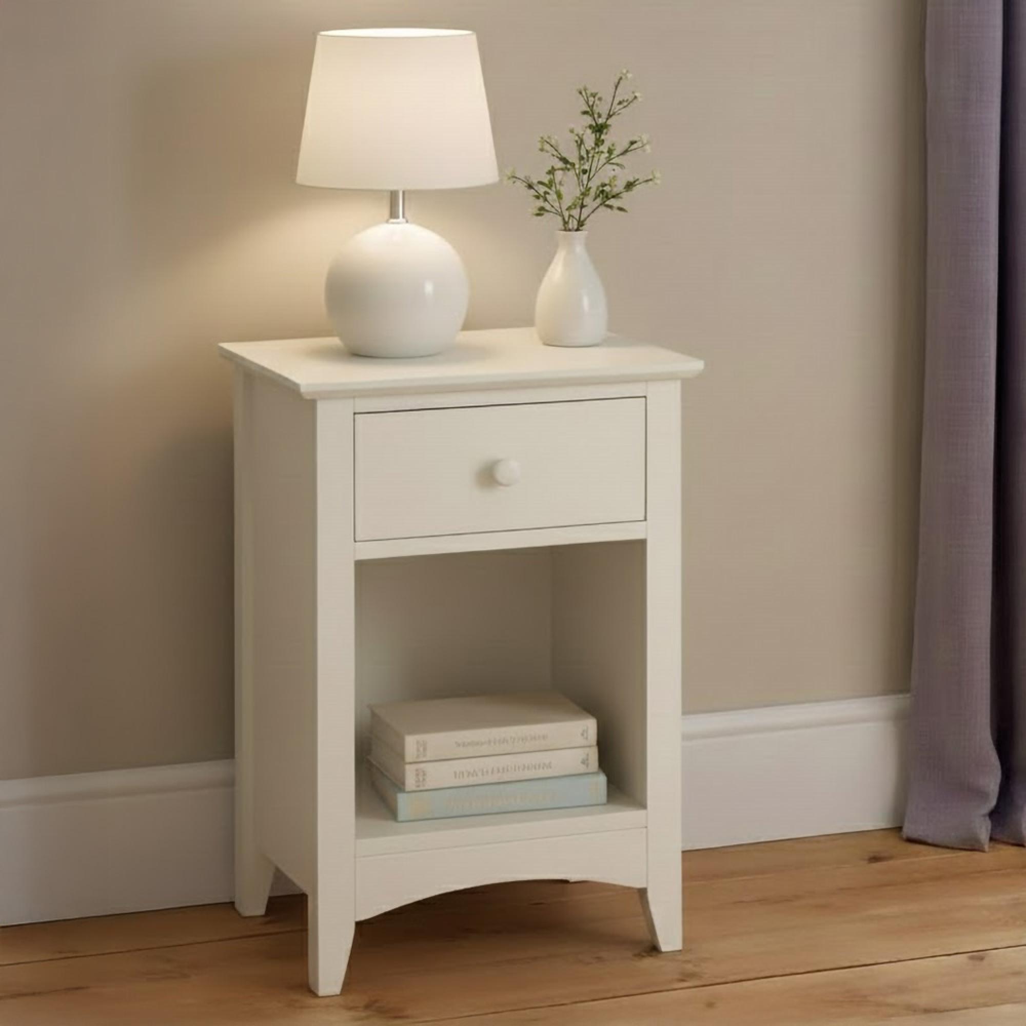 Cameo Bedside Cabinet - 1 Drawer - White