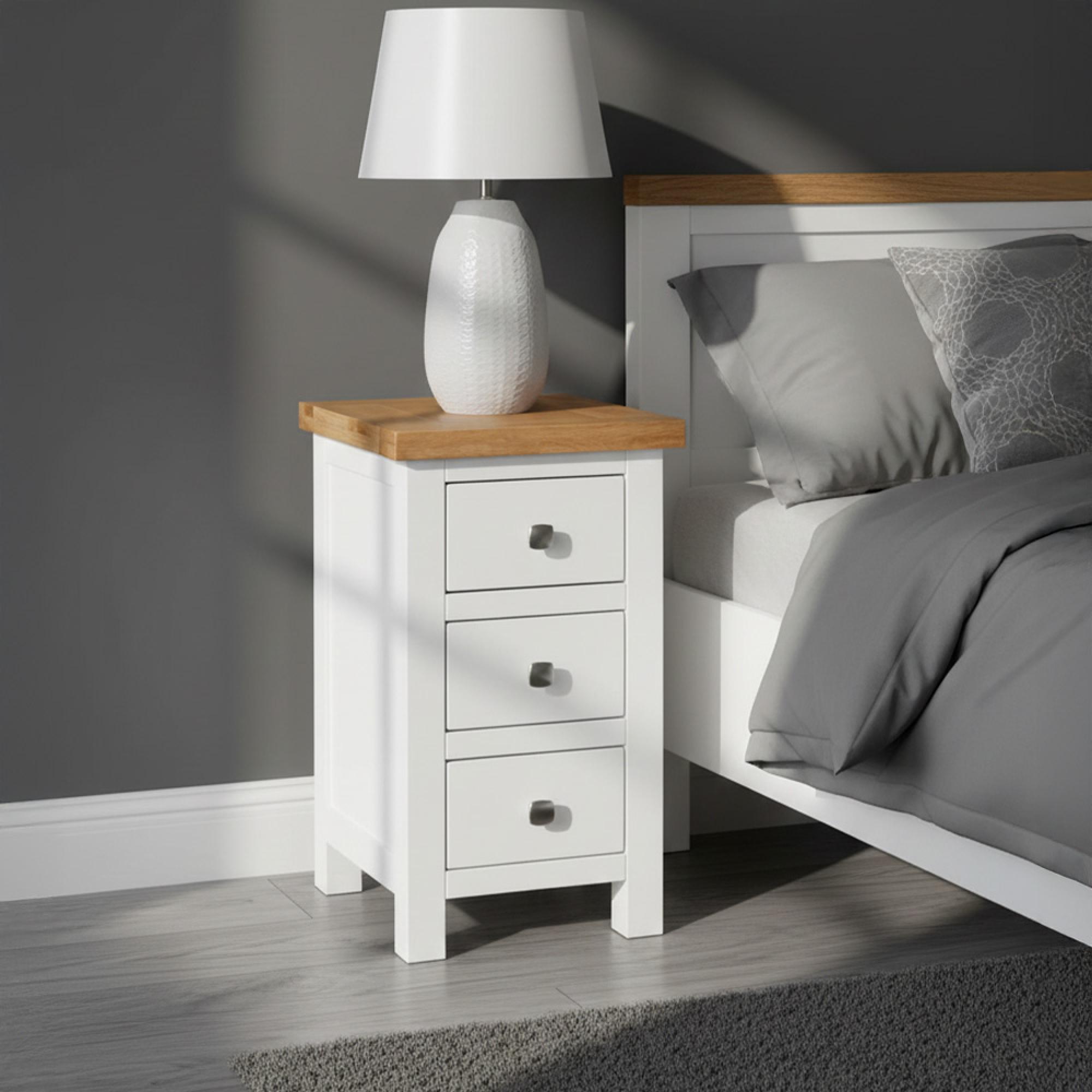 Lundy Bedside Cabinet - 3 Drawer Compact - White Painted
