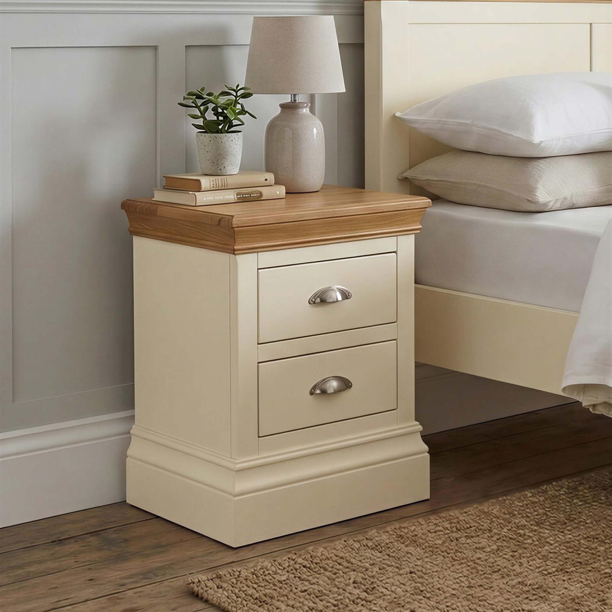 Versailles Bedside Cabinet - 2 Drawer - Ivory Painted