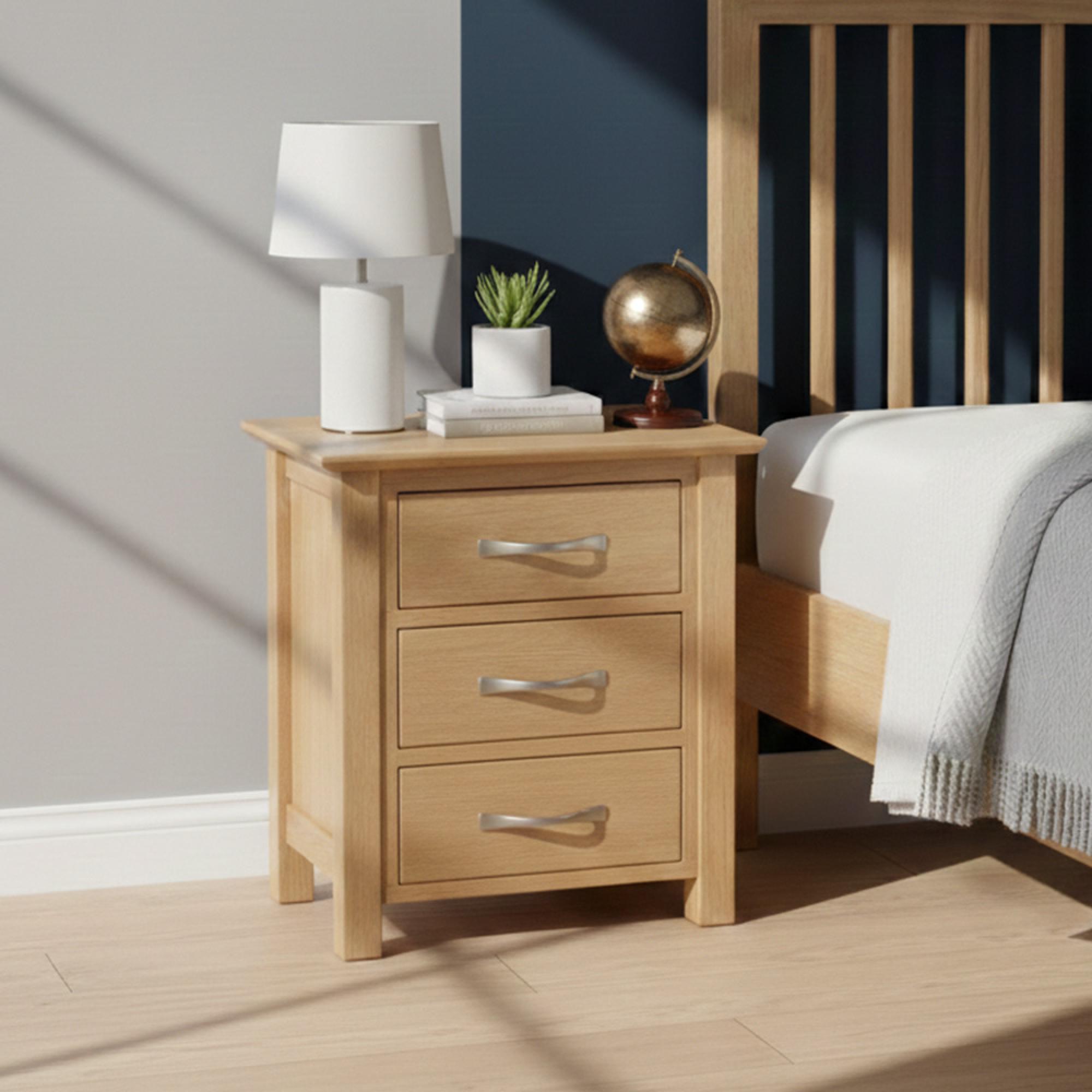 Nimbus Bedside Cabinet - 3 Drawer - Oak