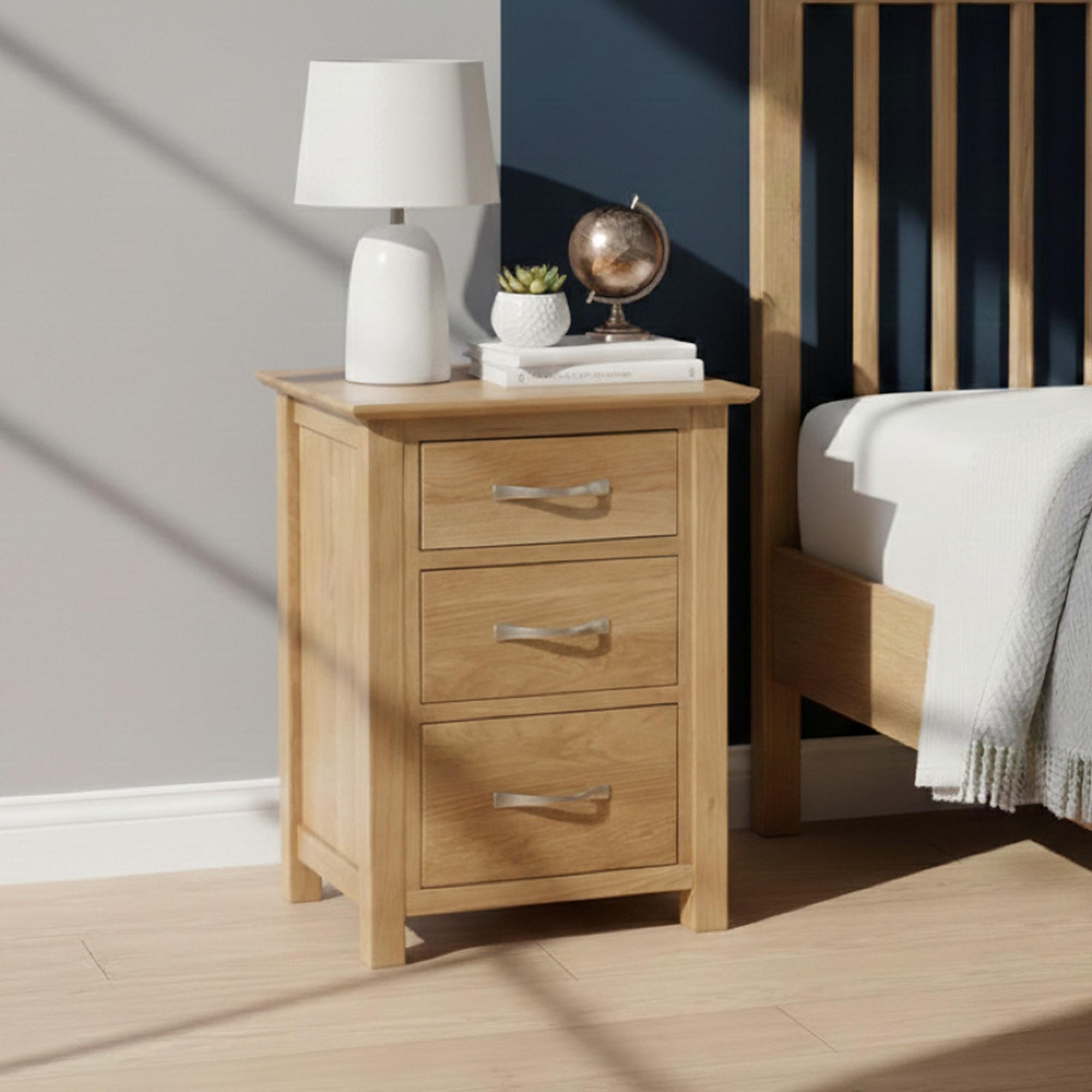 Nimbus Bedside Cabinet - 3 Drawer High - Oak