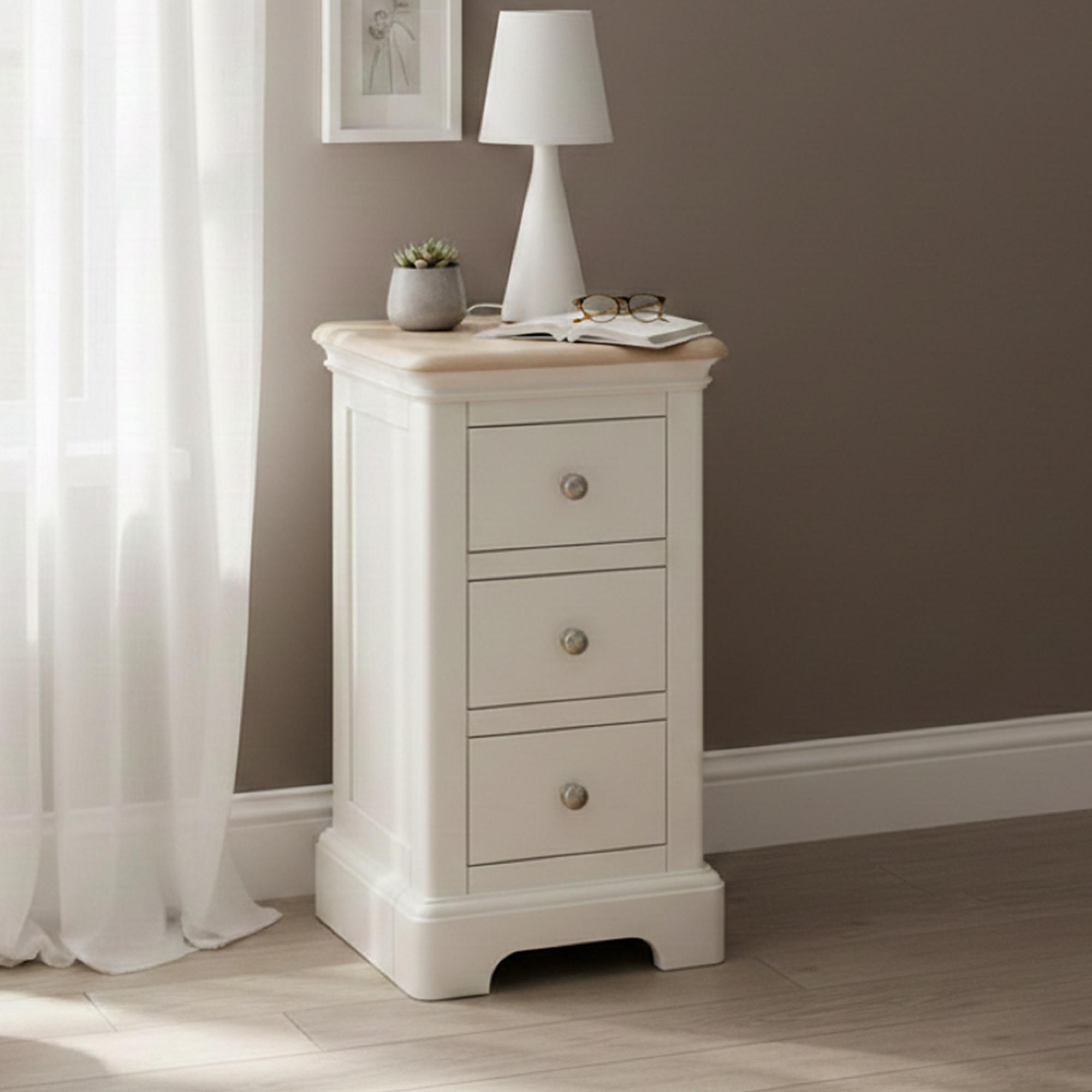 Cromwell Bedside Cabinet - 3 Drawer Compact - Grey Painted