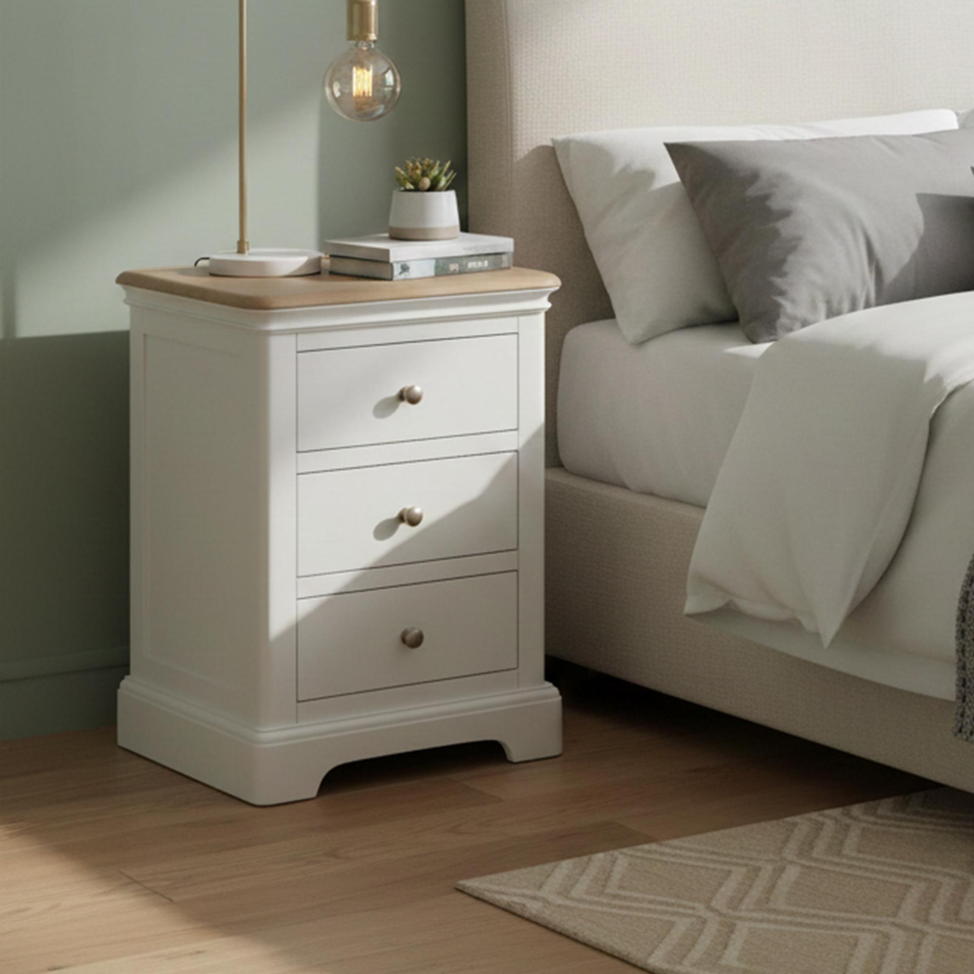 Cromwell Bedside Cabinet - 3 Drawer - White Painted