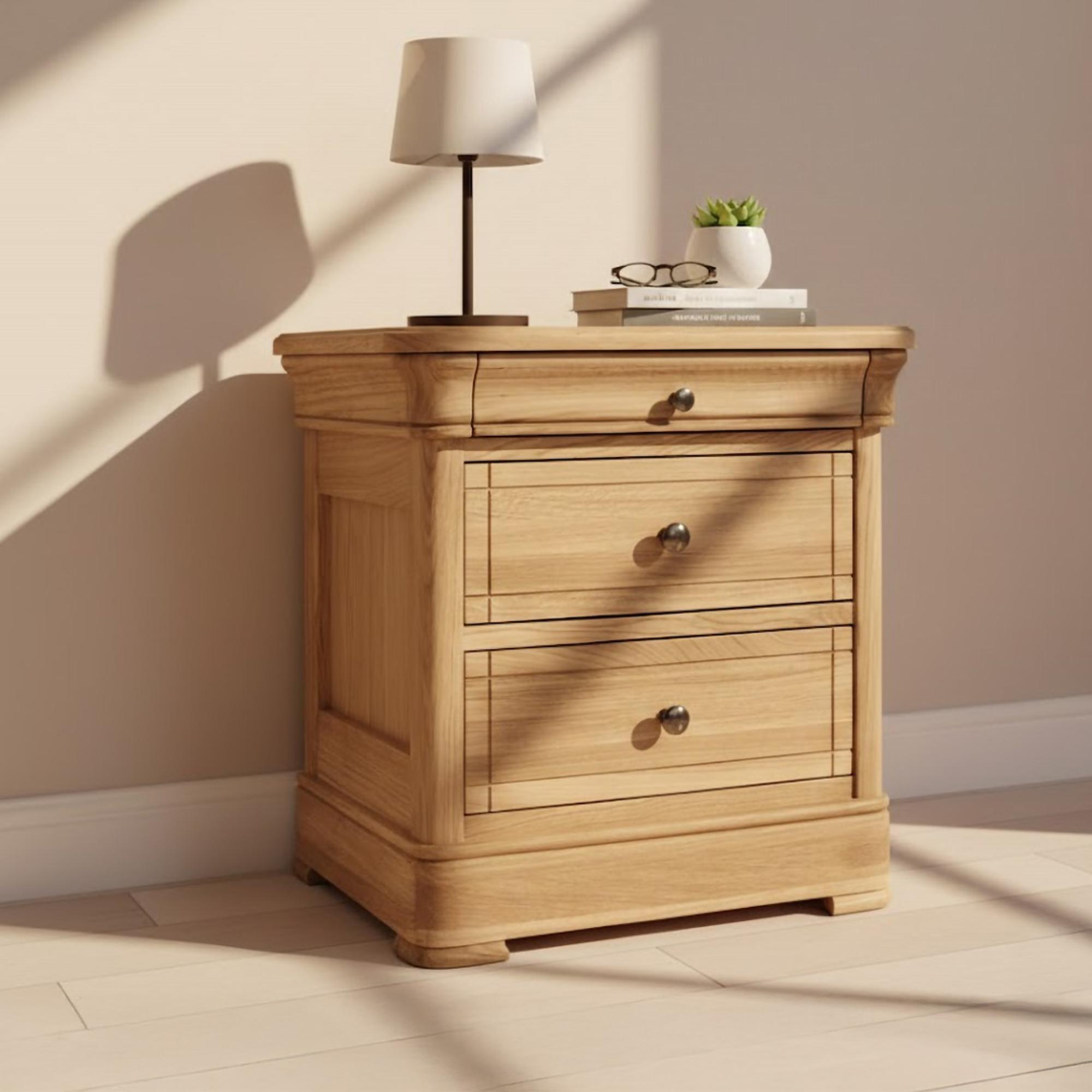 Moreno Bedside Cabinet - 3 Drawer - 58cm - Oak