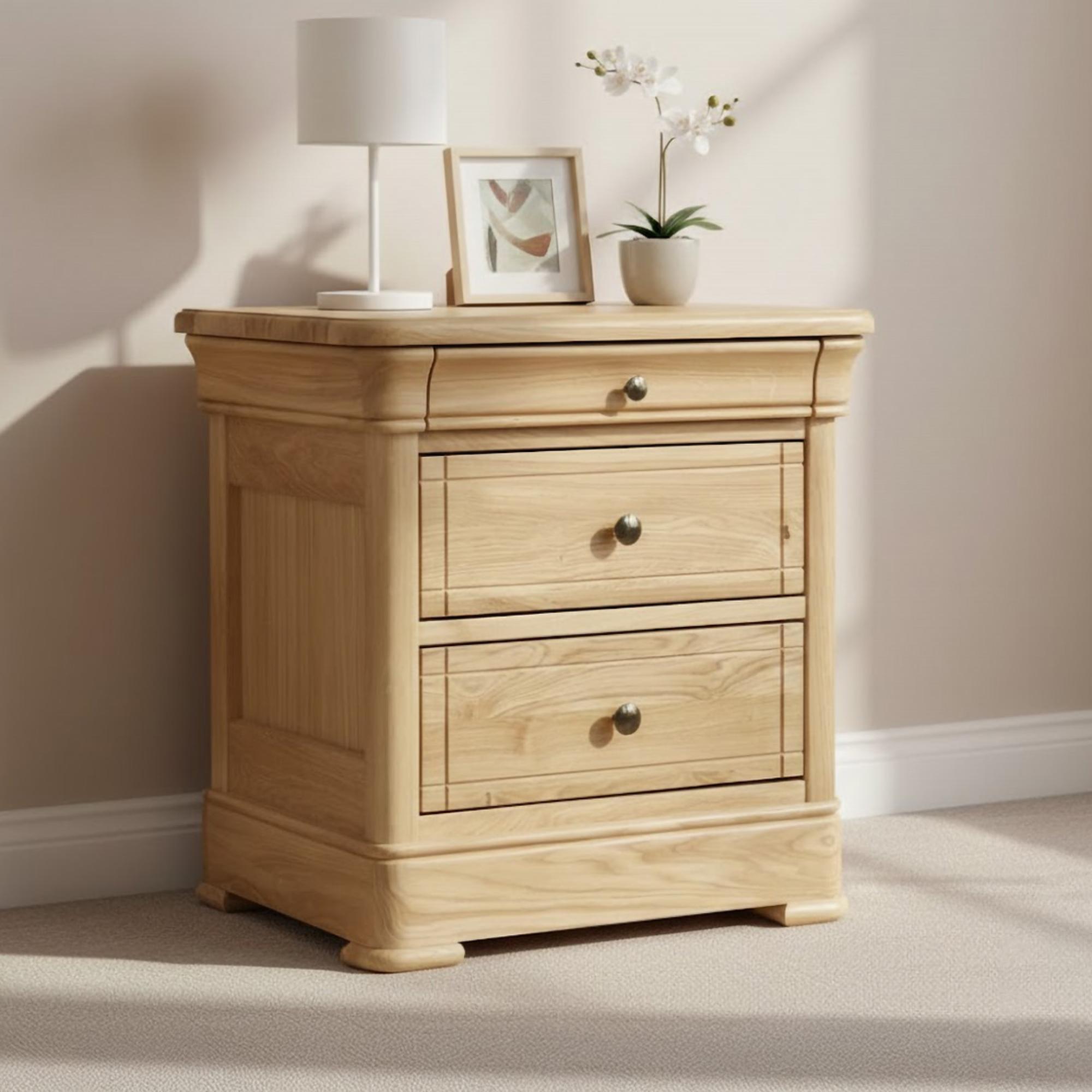 Moreno Bedside Cabinet - 3 Drawer - Oak