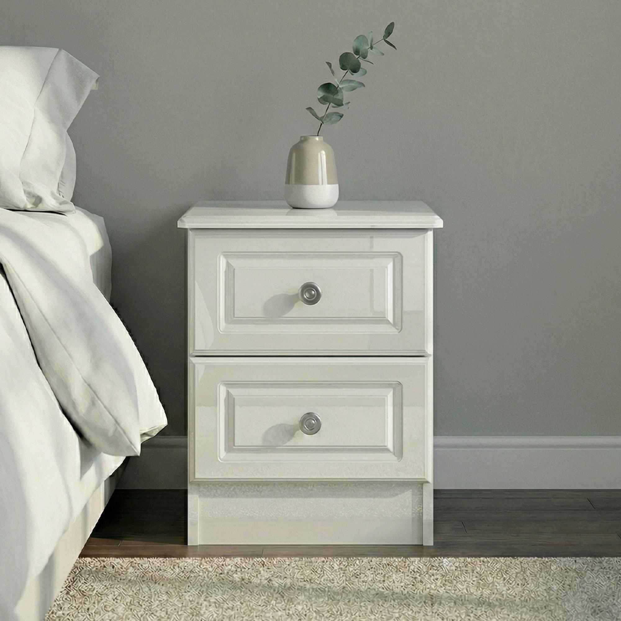 Pembroke Bedside Cabinet - 2 Drawer - White Gloss