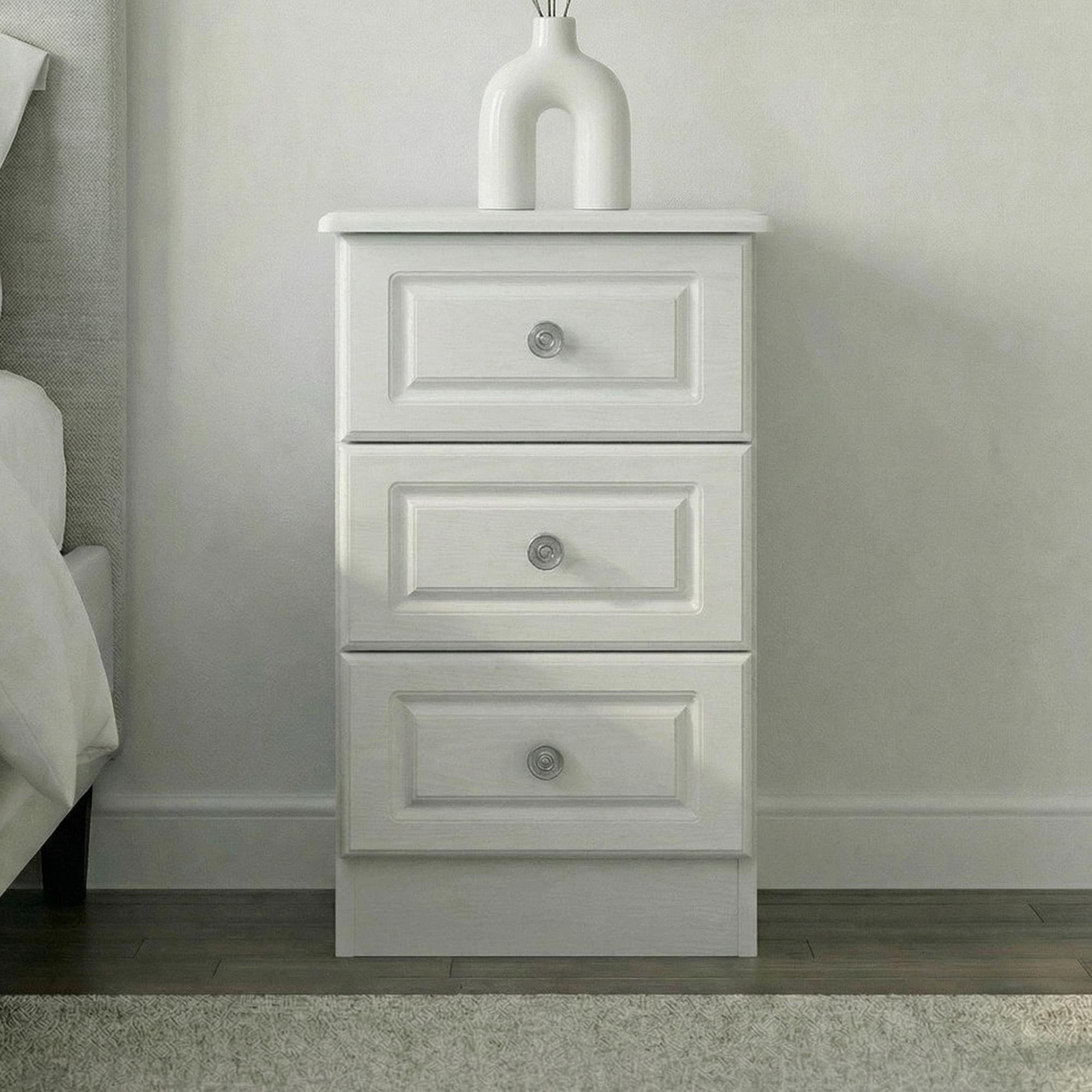 Pembroke Bedside Cabinet - 3 Drawer - White