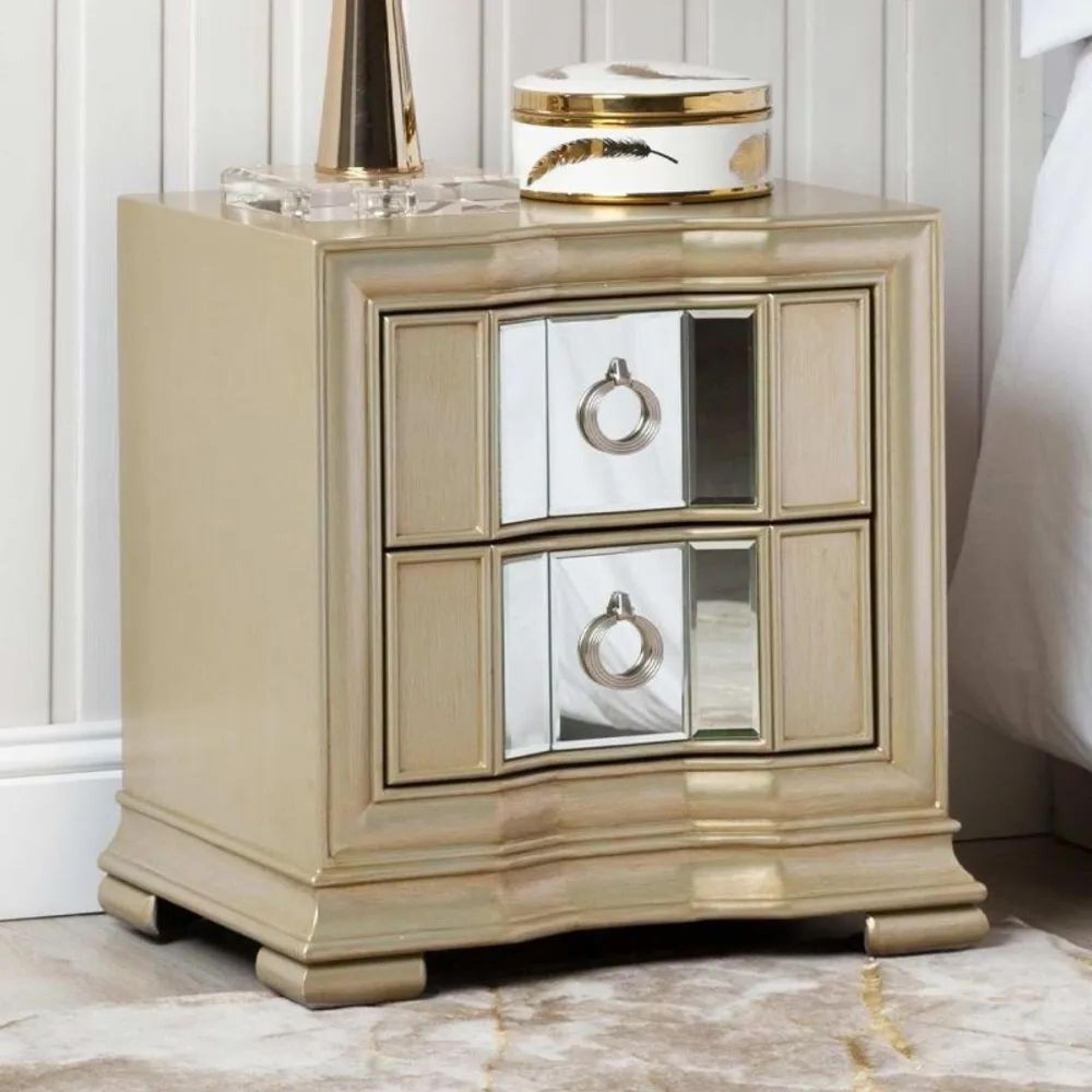 Clearance - Lucca Bedside Cabinet - 2 Drawer - Mirrored - Champagne - A436