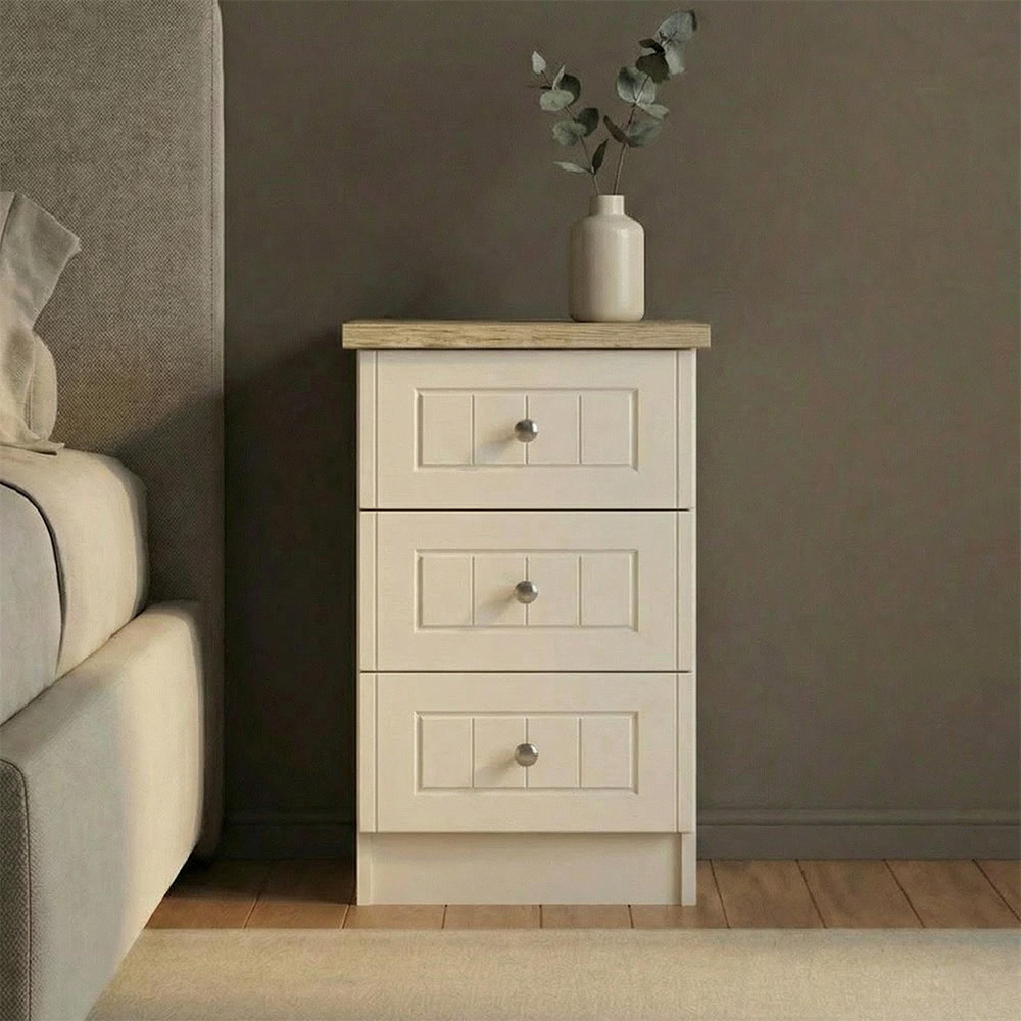 Vienna Bedside Cabinet - 3 Drawer - Cream