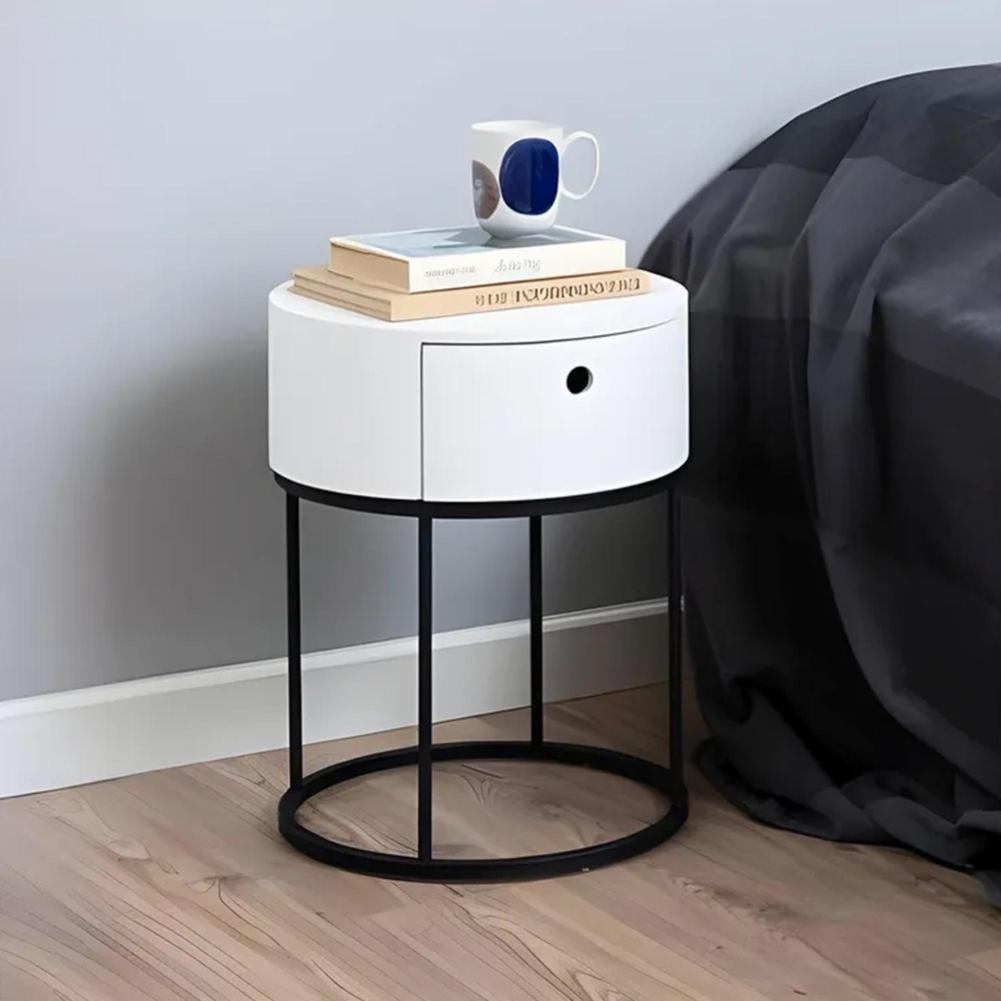 Clearance - Polo Bedside Table - 1 Drawer - Round - White Painted - FSS16524