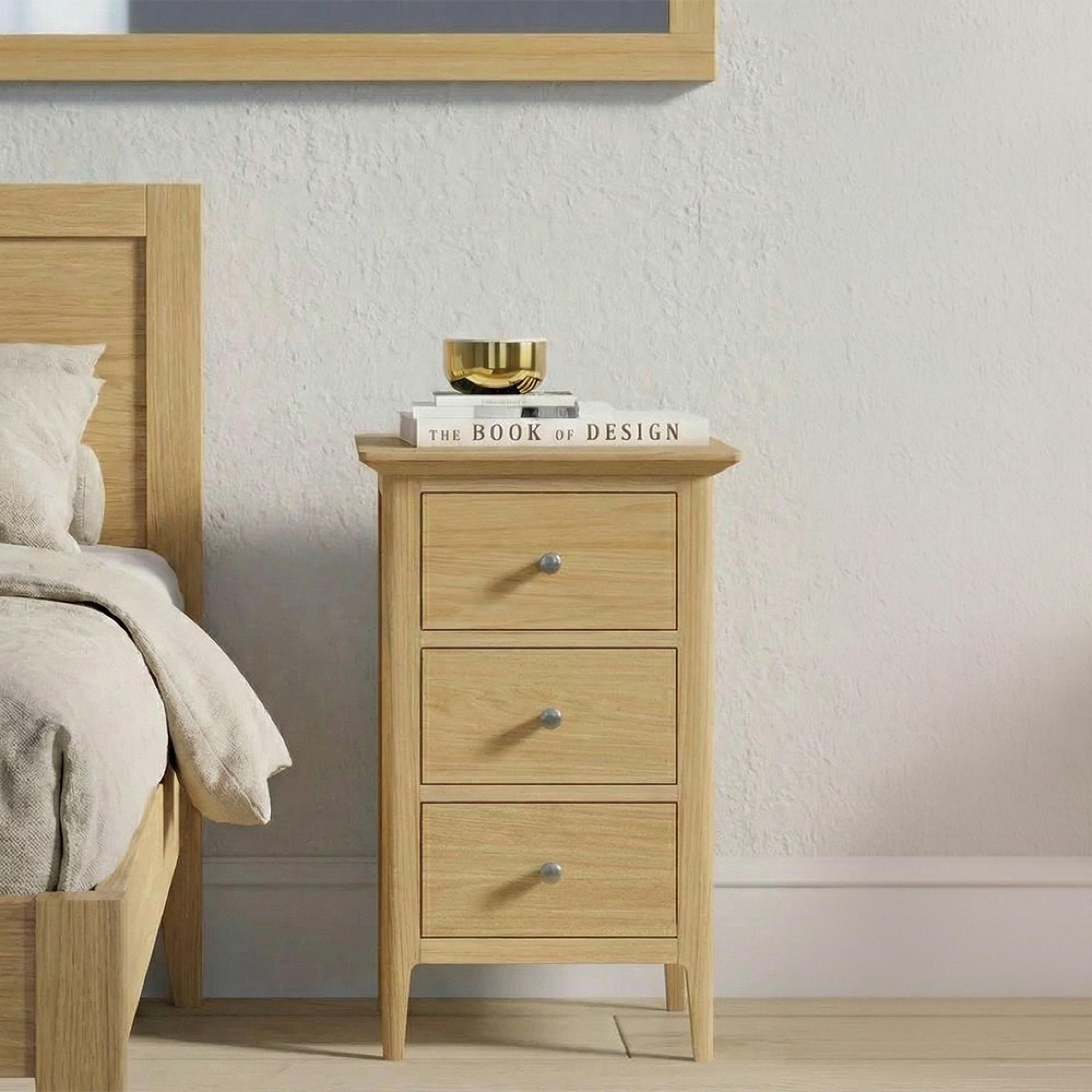 Selene Oak 3 Drawer Narrow Bedside Cabinet