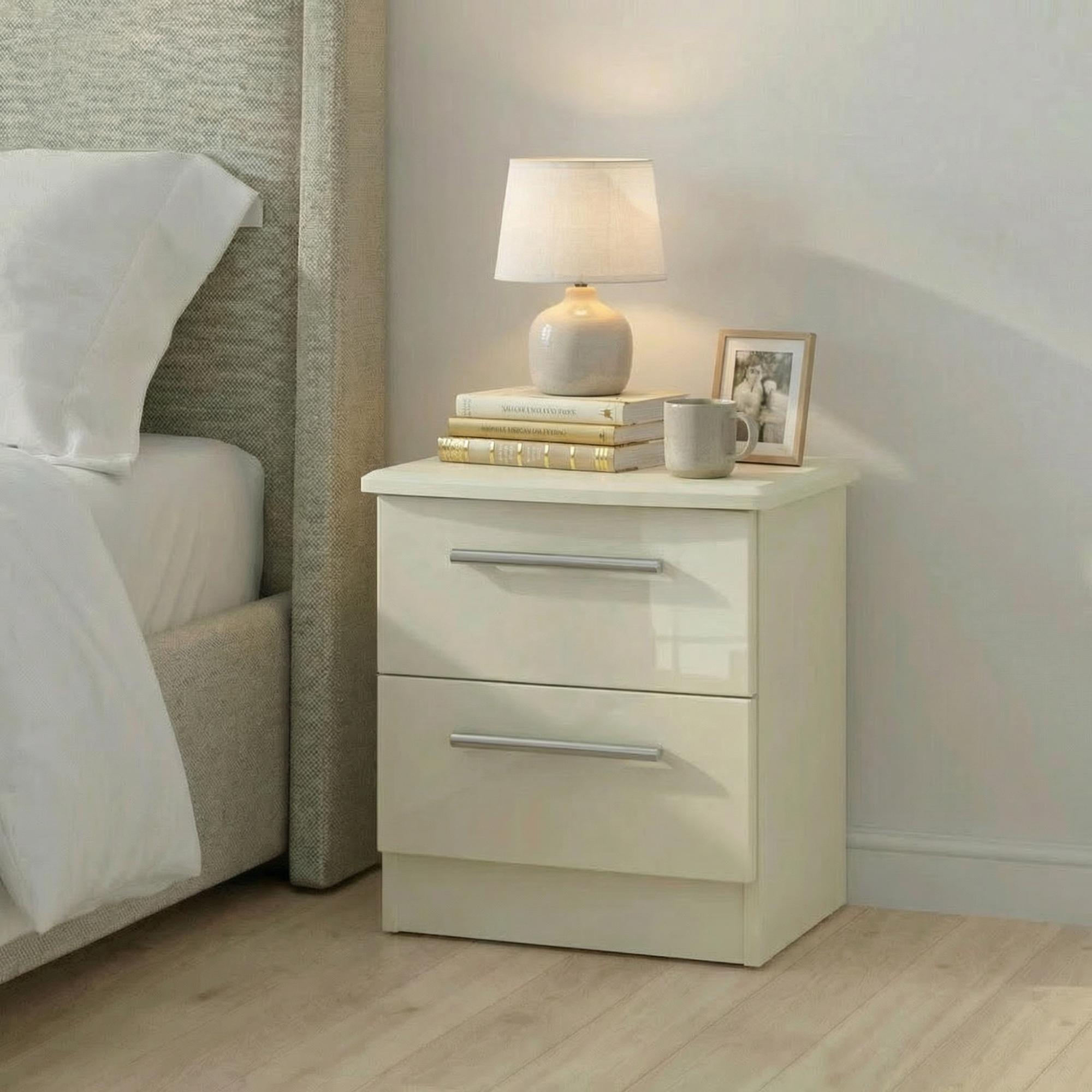 Knightsbridge Bedside Cabinet - 2 Drawer - Cream Gloss