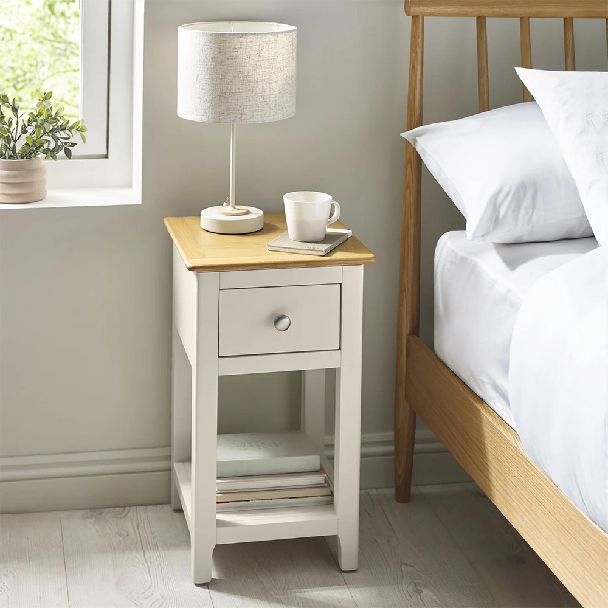 Somerset Compact Bedside Table - 1 Drawer - Truffle Grey and Oak