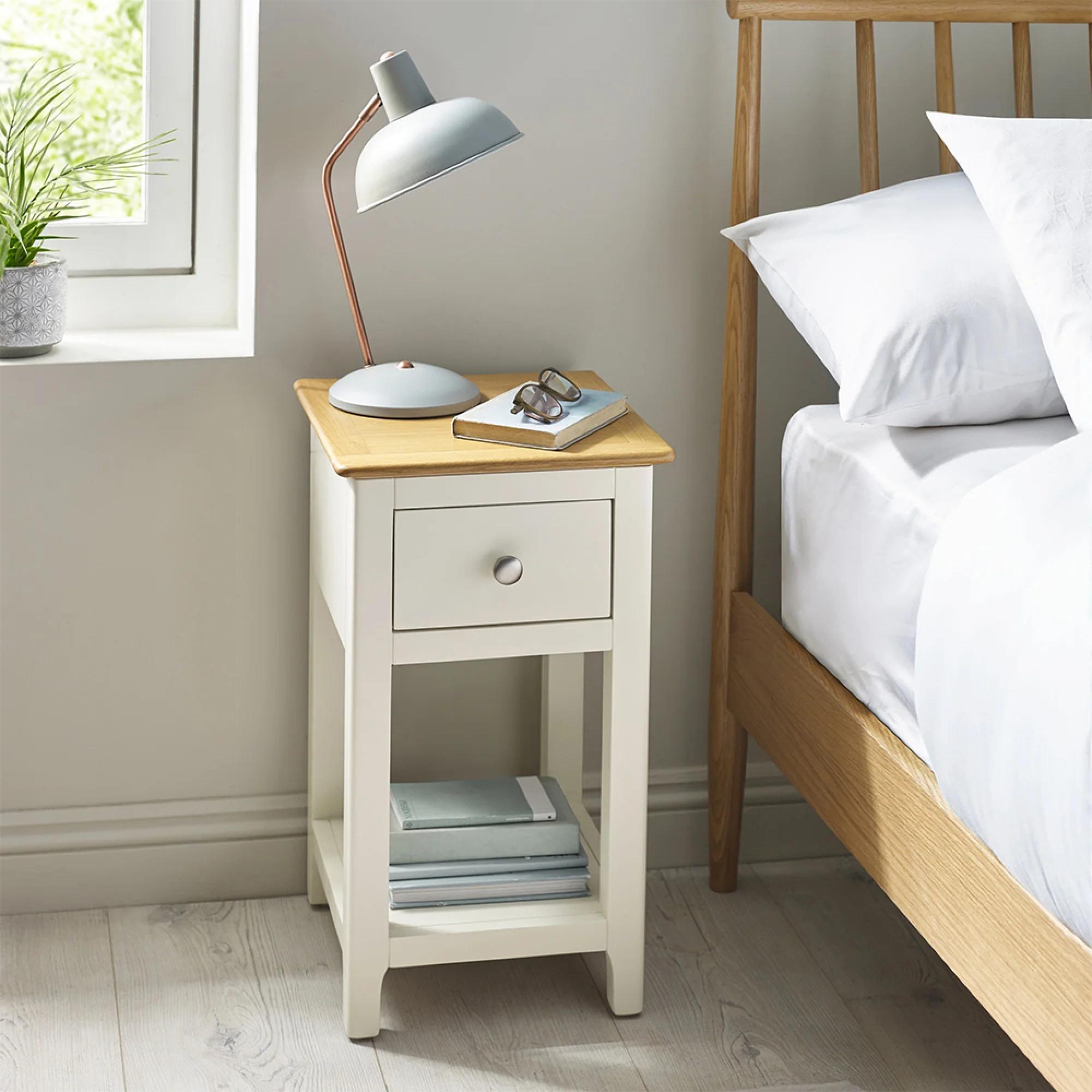 Somerset Compact Bedside Table - 1 Drawer - White and Oak