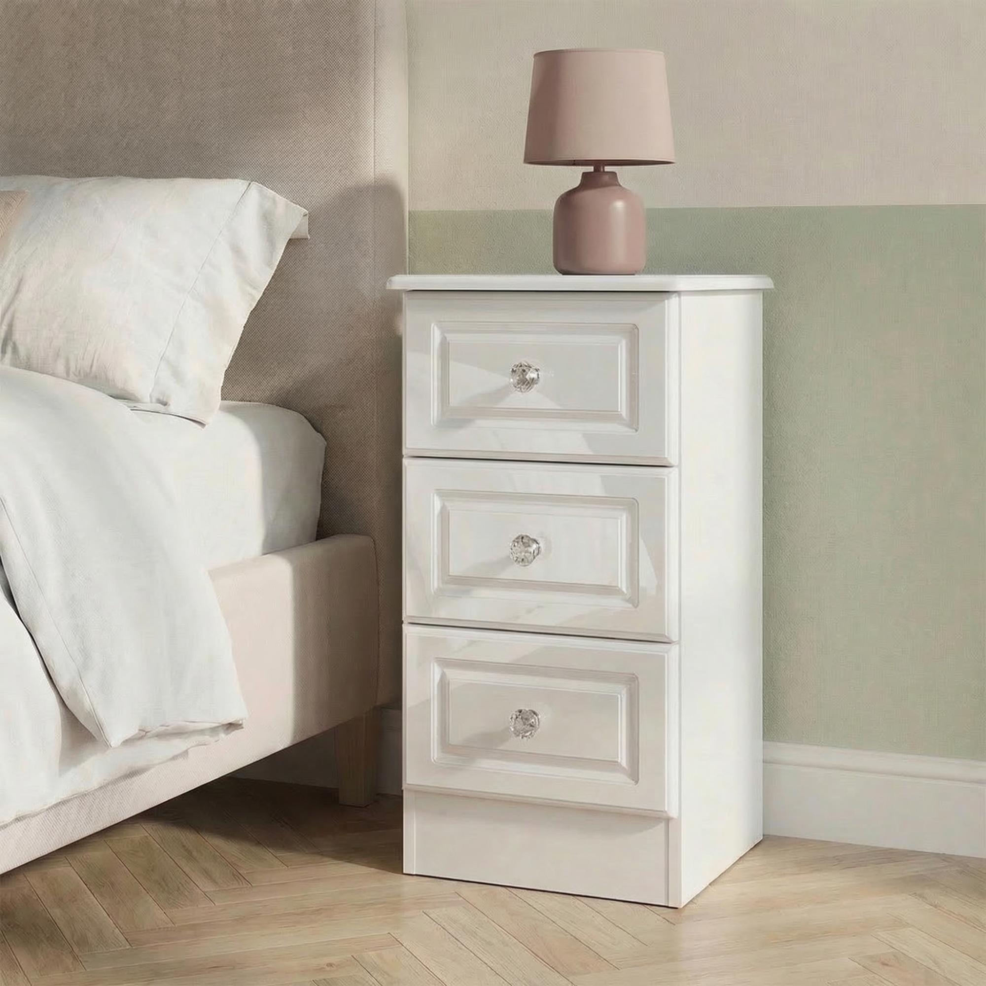 Balmoral Bedside Cabinet - 3 Drawer - White Gloss