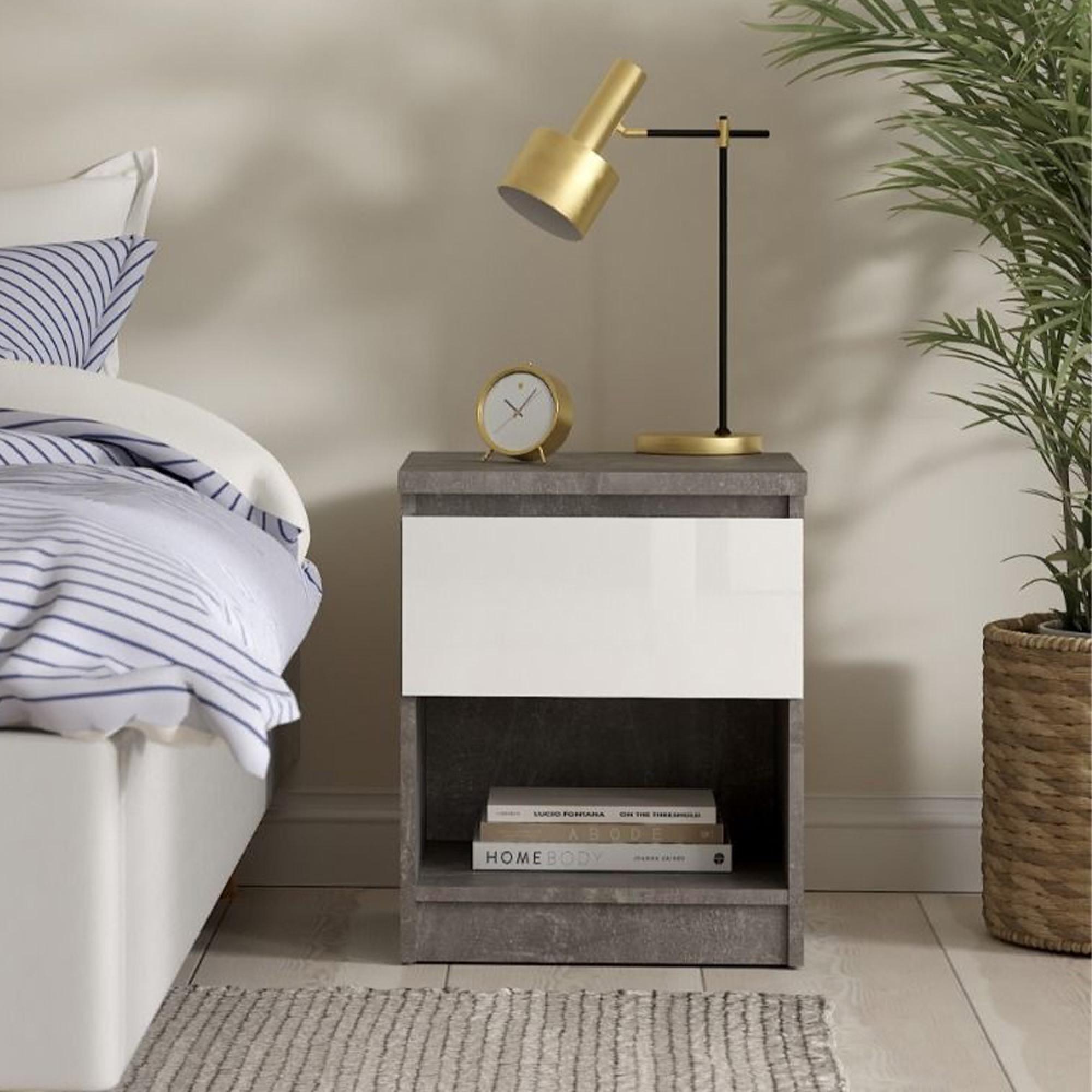 Naia Bedside Cabinet - 1 Drawer - Grey Concrete