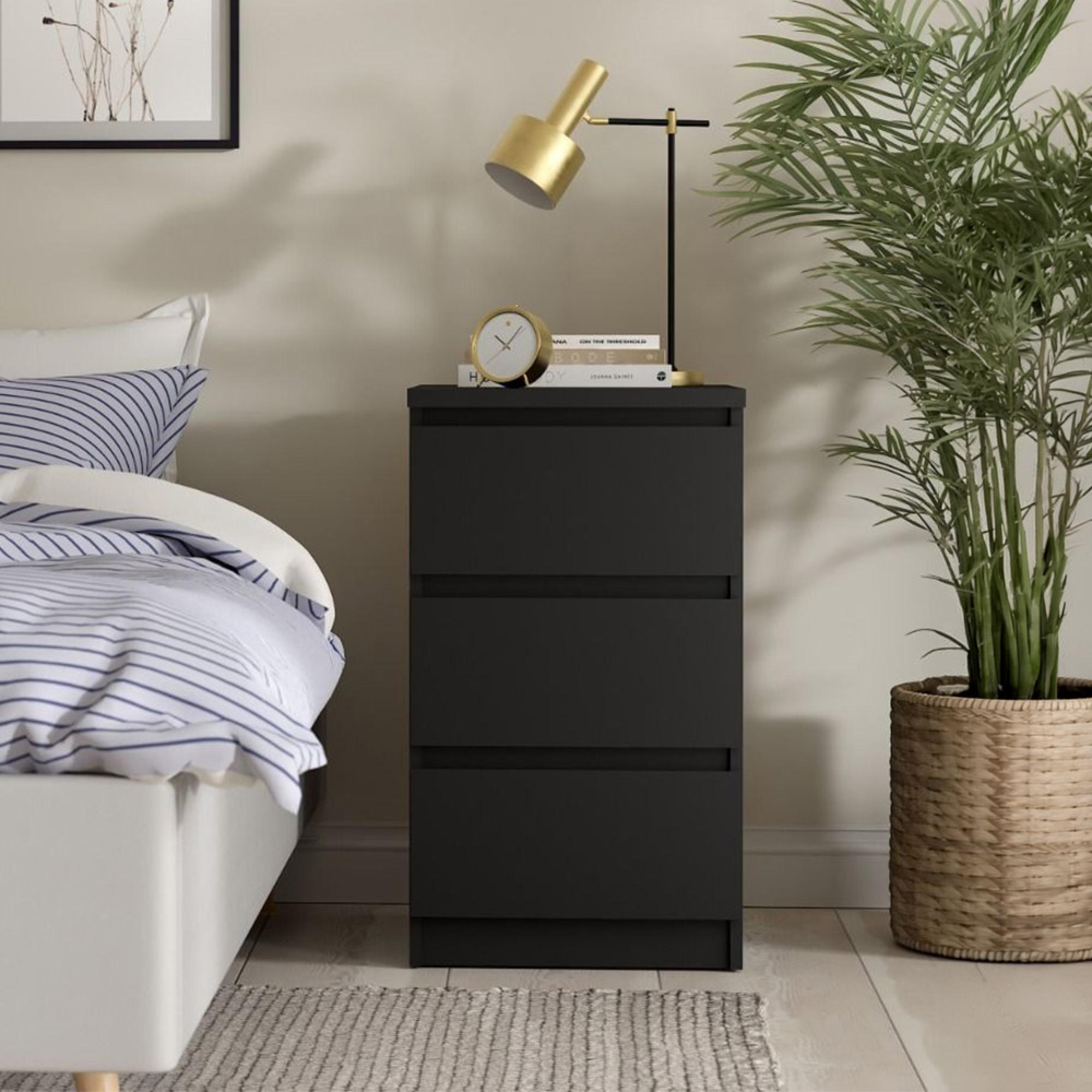 Naia Bedside Cabinet - 3 Drawer - Black