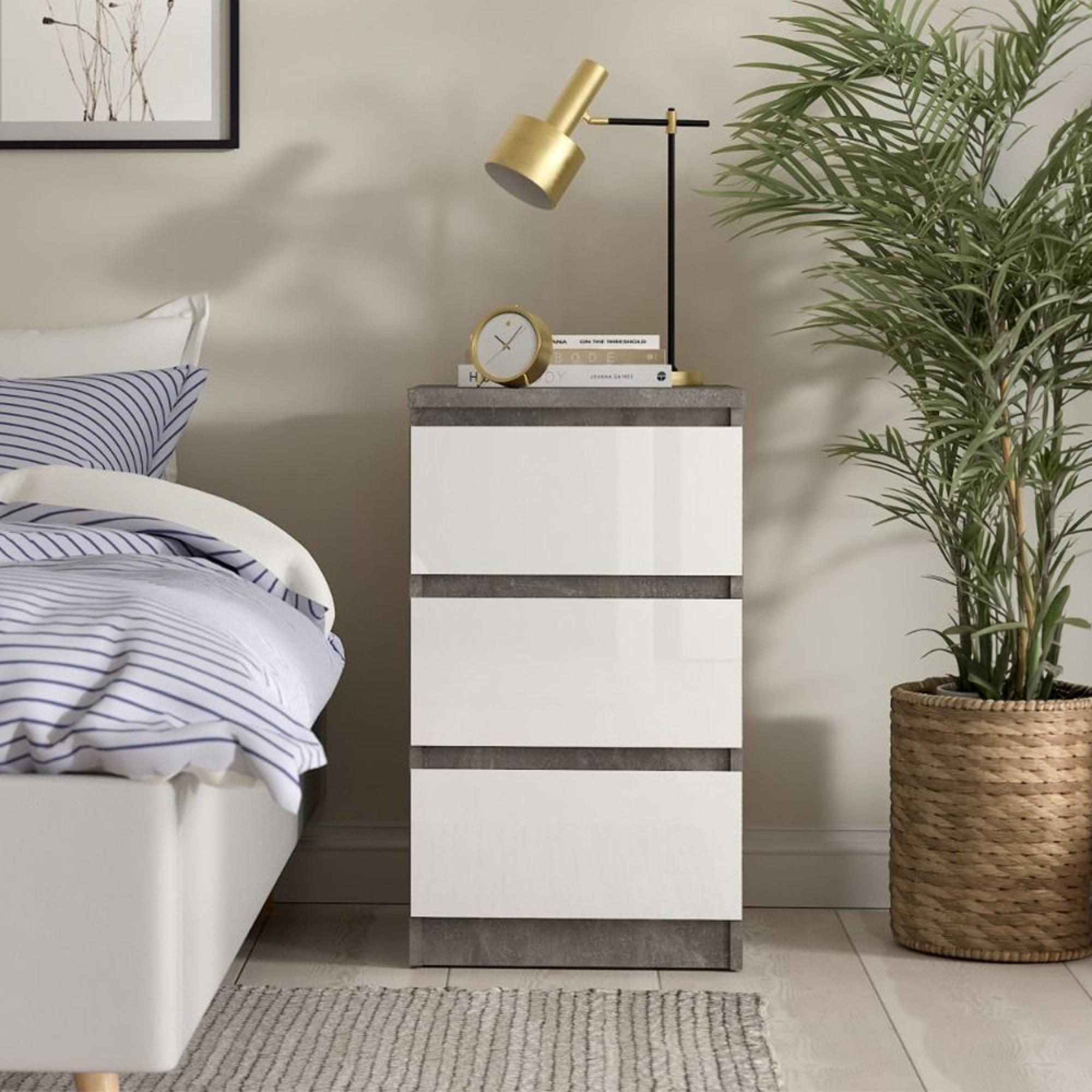 Naia Bedside Cabinet - 3 Drawer - Grey Concrete