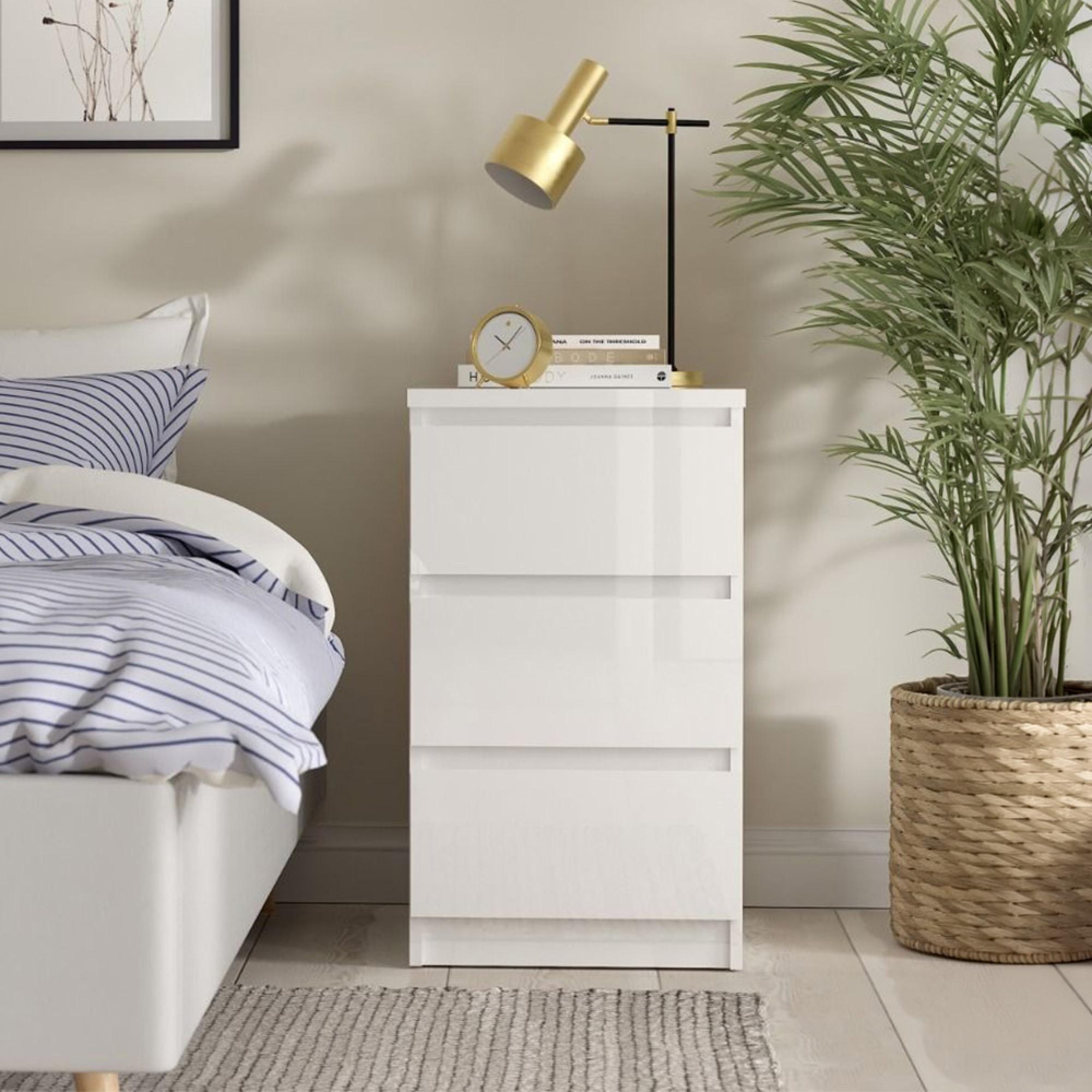 Naia Bedside Cabinet - 3 Drawer - White Gloss